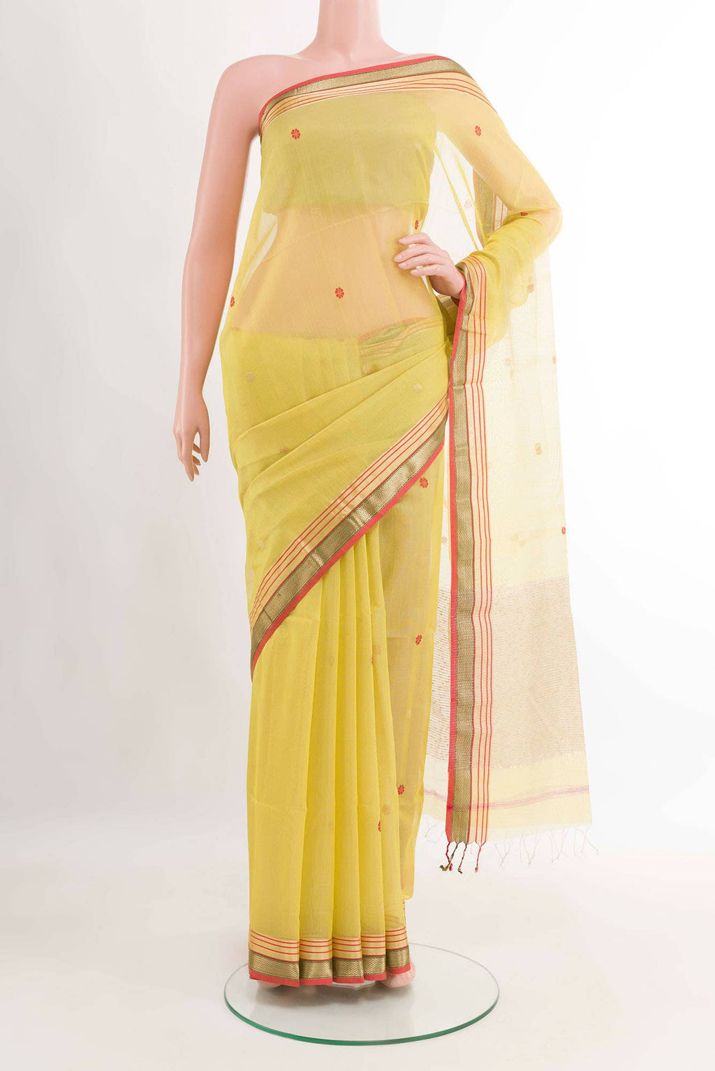 Yellow Blended Maheshwari Silk Cotton Saree