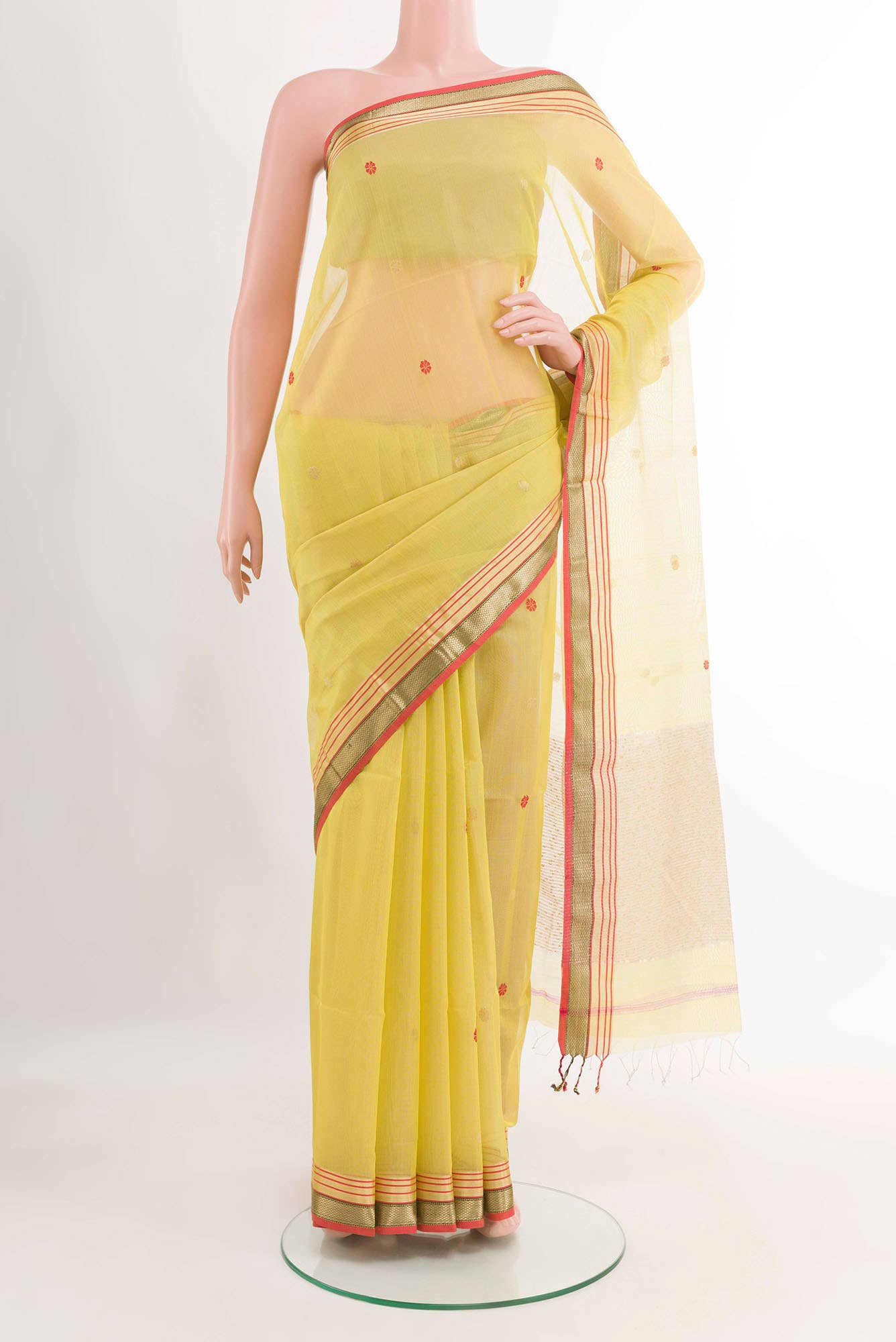 Yellow Blended Maheshwari Silk Cotton Saree
