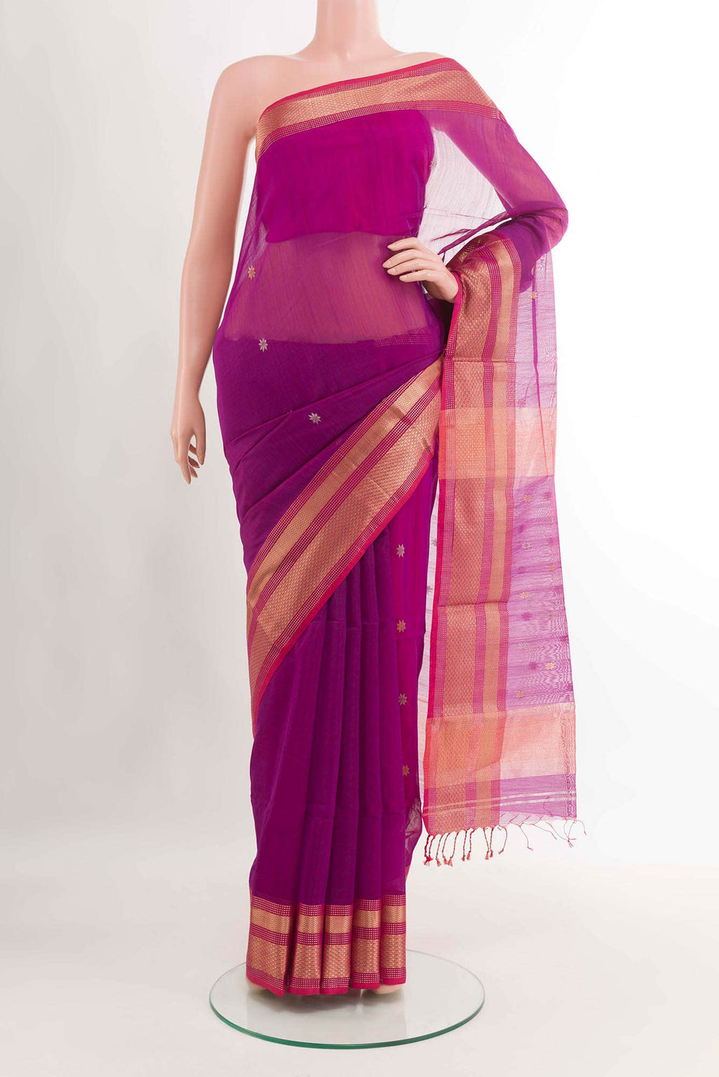 Purple Blended Maheshwari Silk Cotton Saree