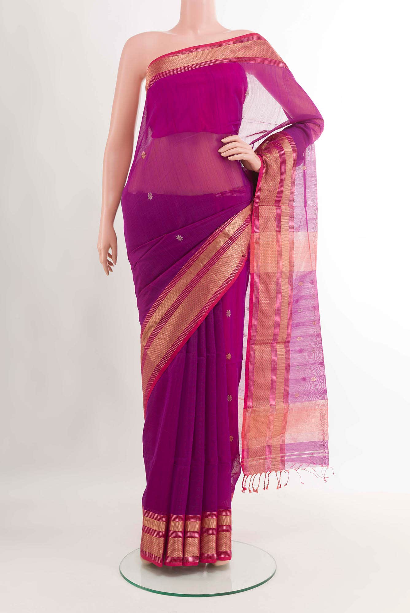 Purple Blended Maheshwari Silk Cotton Saree