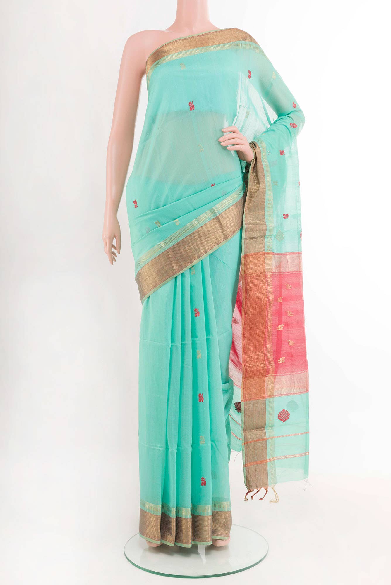 Sea Green Blended Maheshwari Silk Cotton Saree