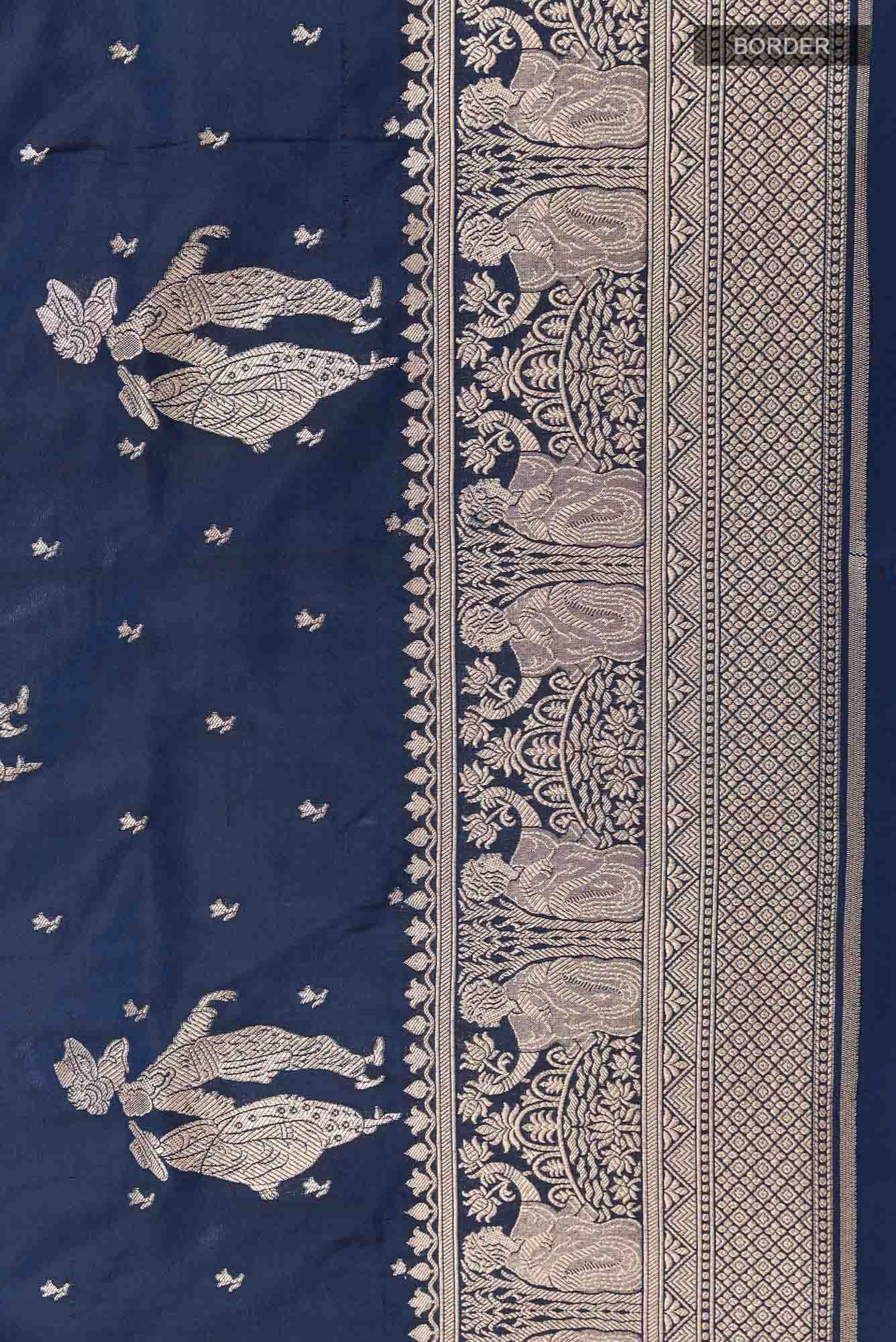 Dark Blue Banarasi Silk Saree