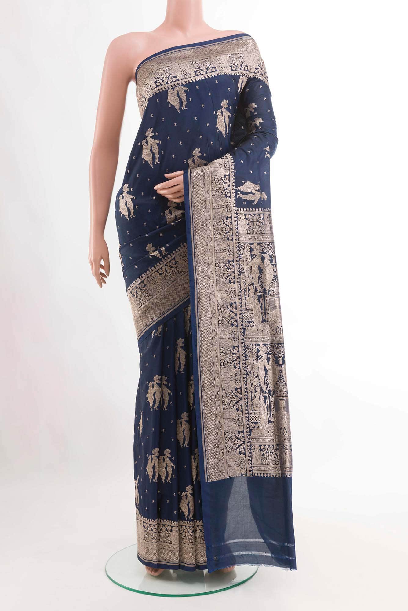 Dark Blue Banarasi Silk Saree