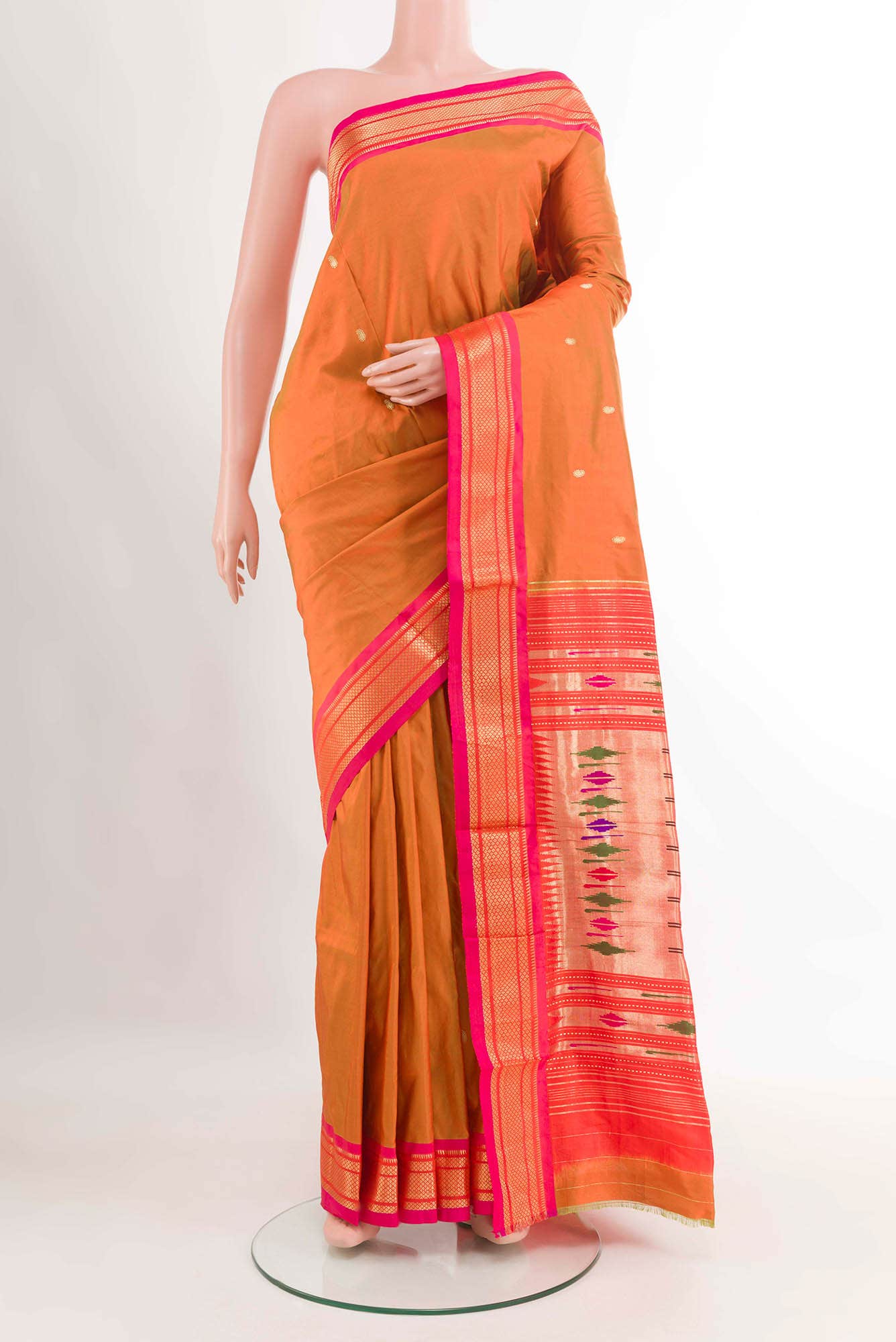 Rust Paithani Silk Saree