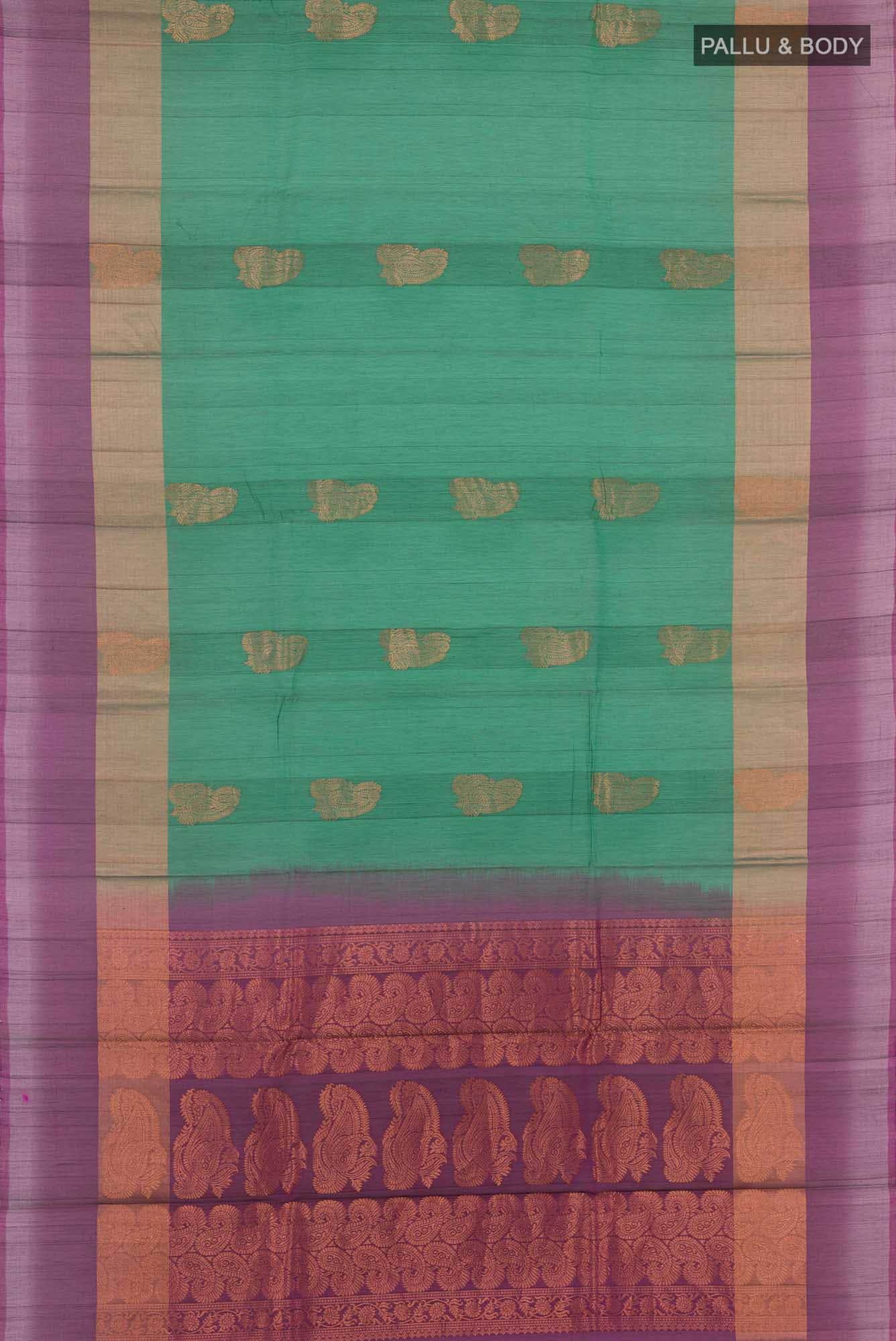 Green Blended Kora Cotton Saree