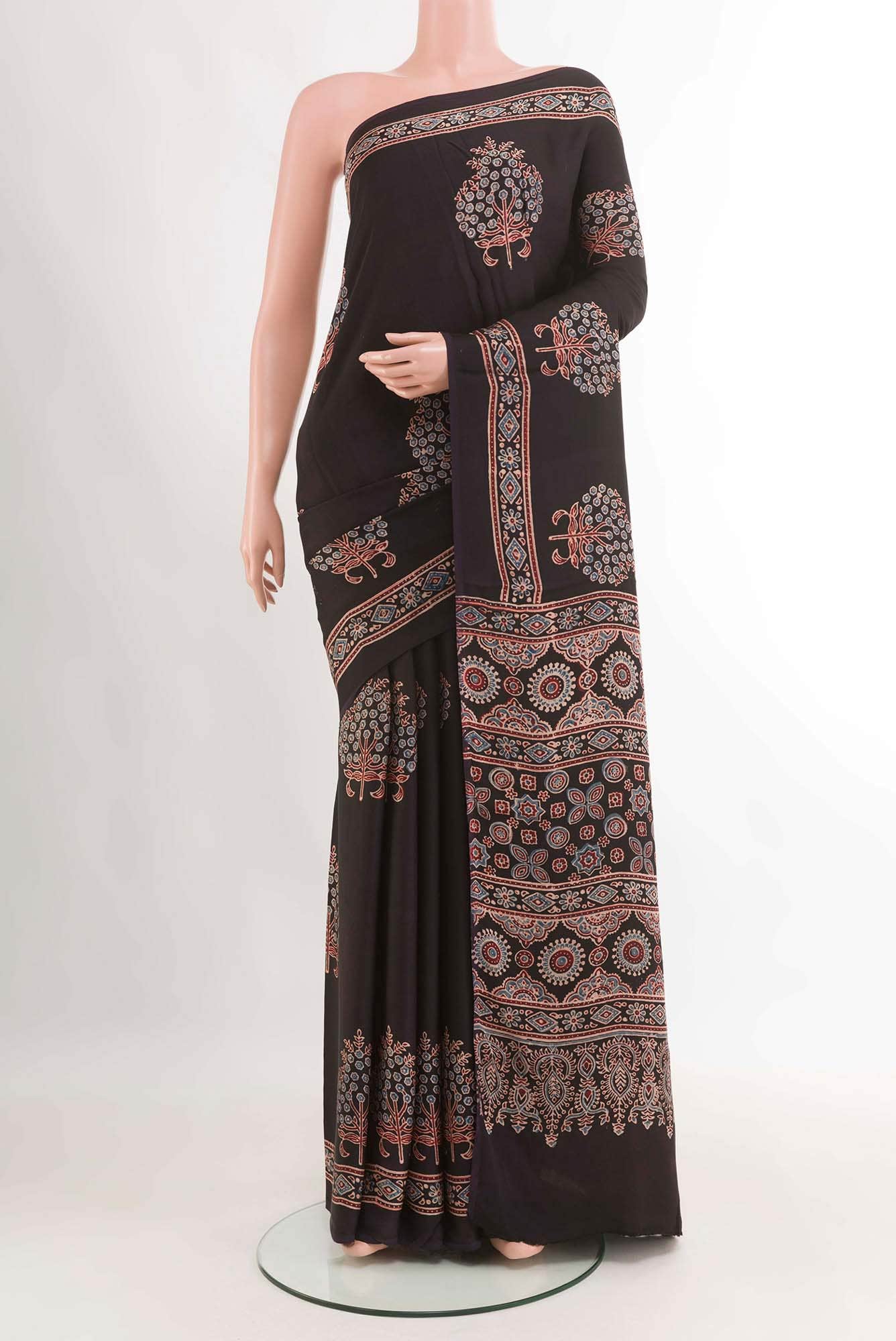 Black Printed Silk Saree