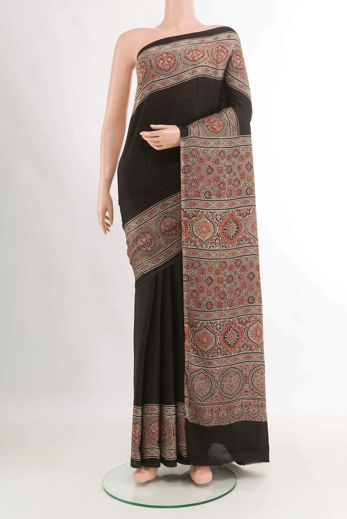 Black Printed Silk Saree