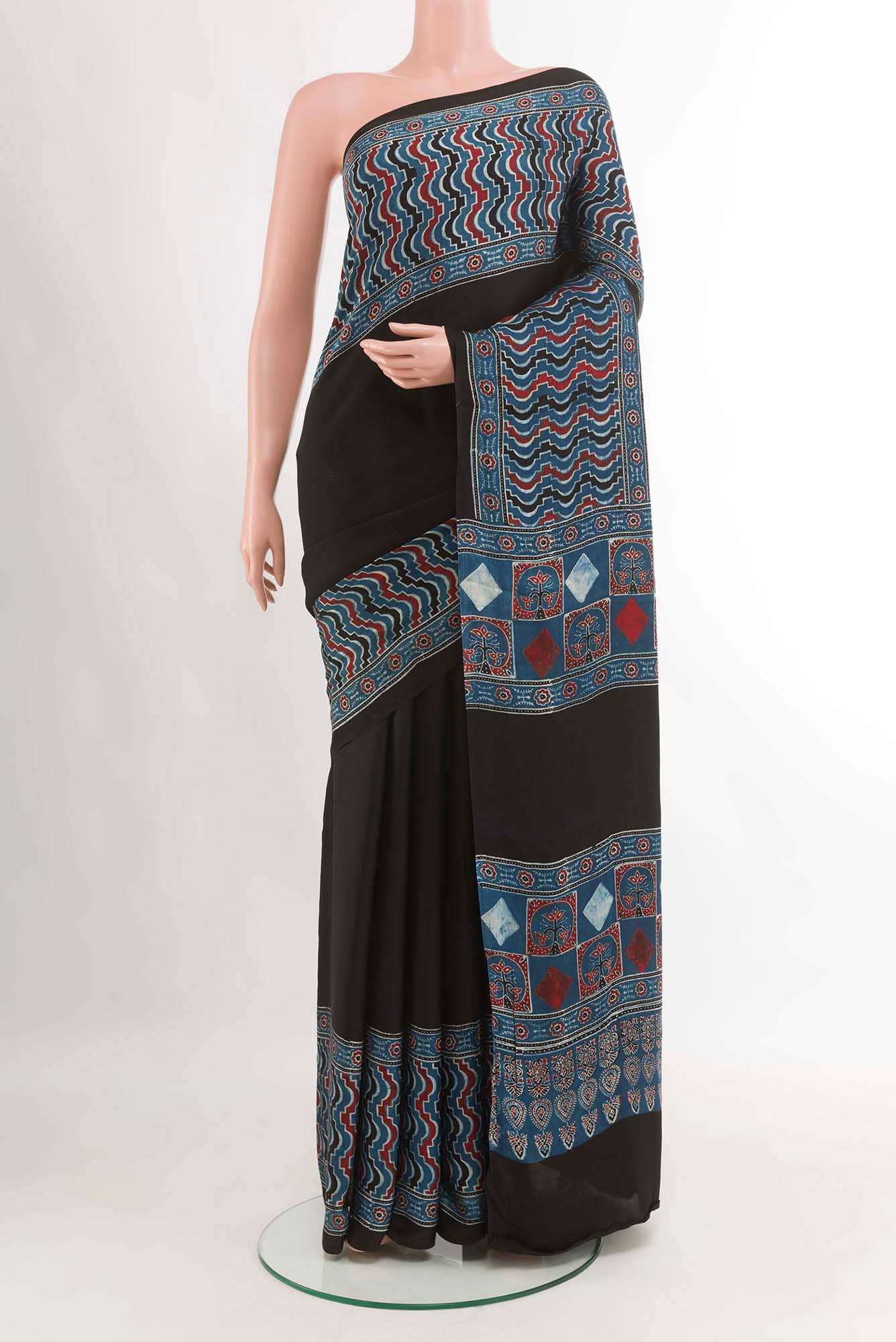 Black Printed Silk Saree