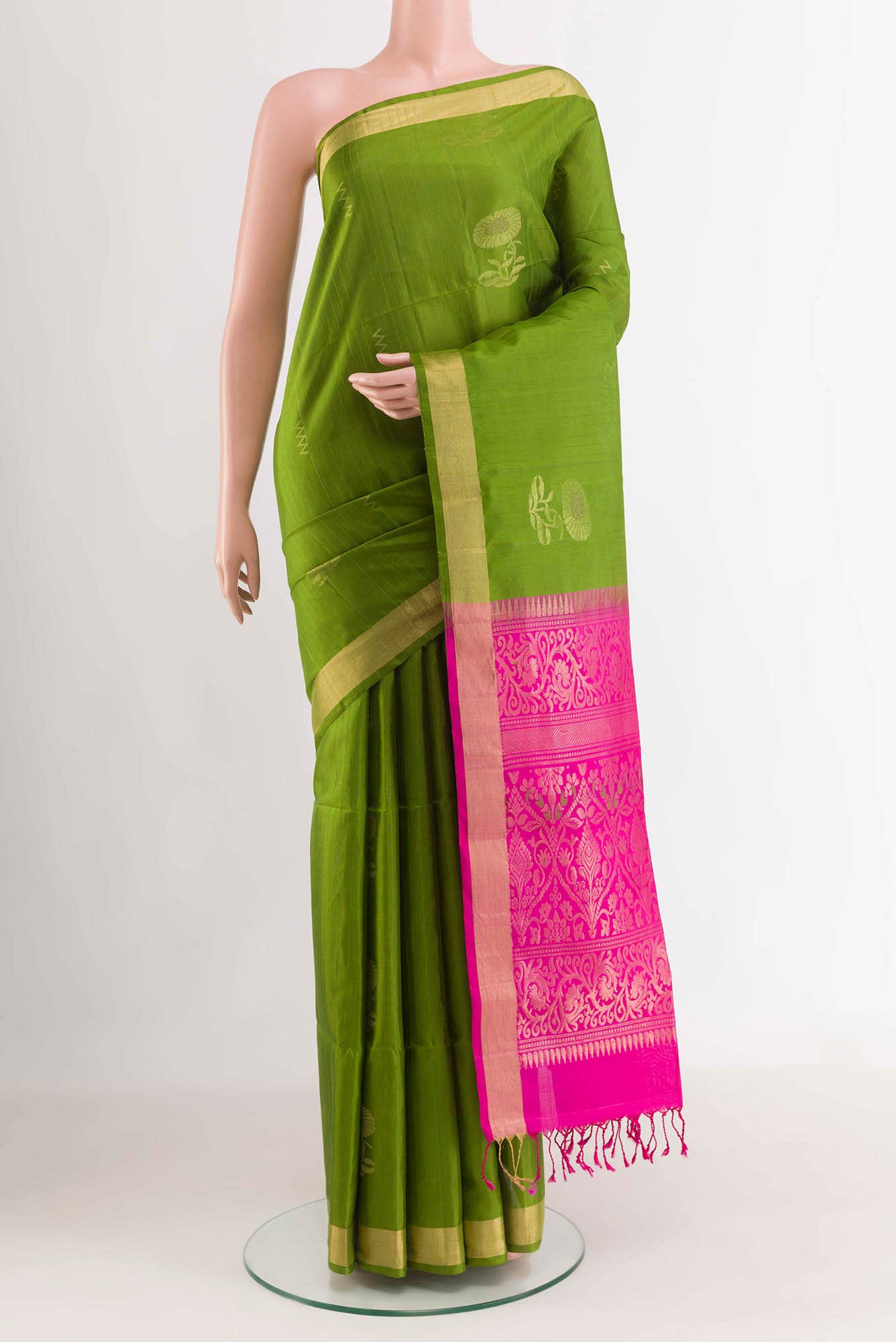 Green Dual Tone Soft Silk Saree