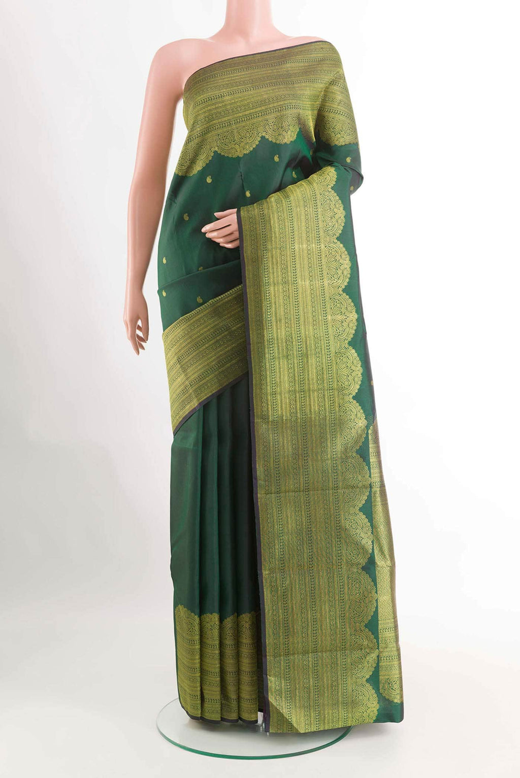 Bottle Green Dual Tone Kanchipuram Silk Saree