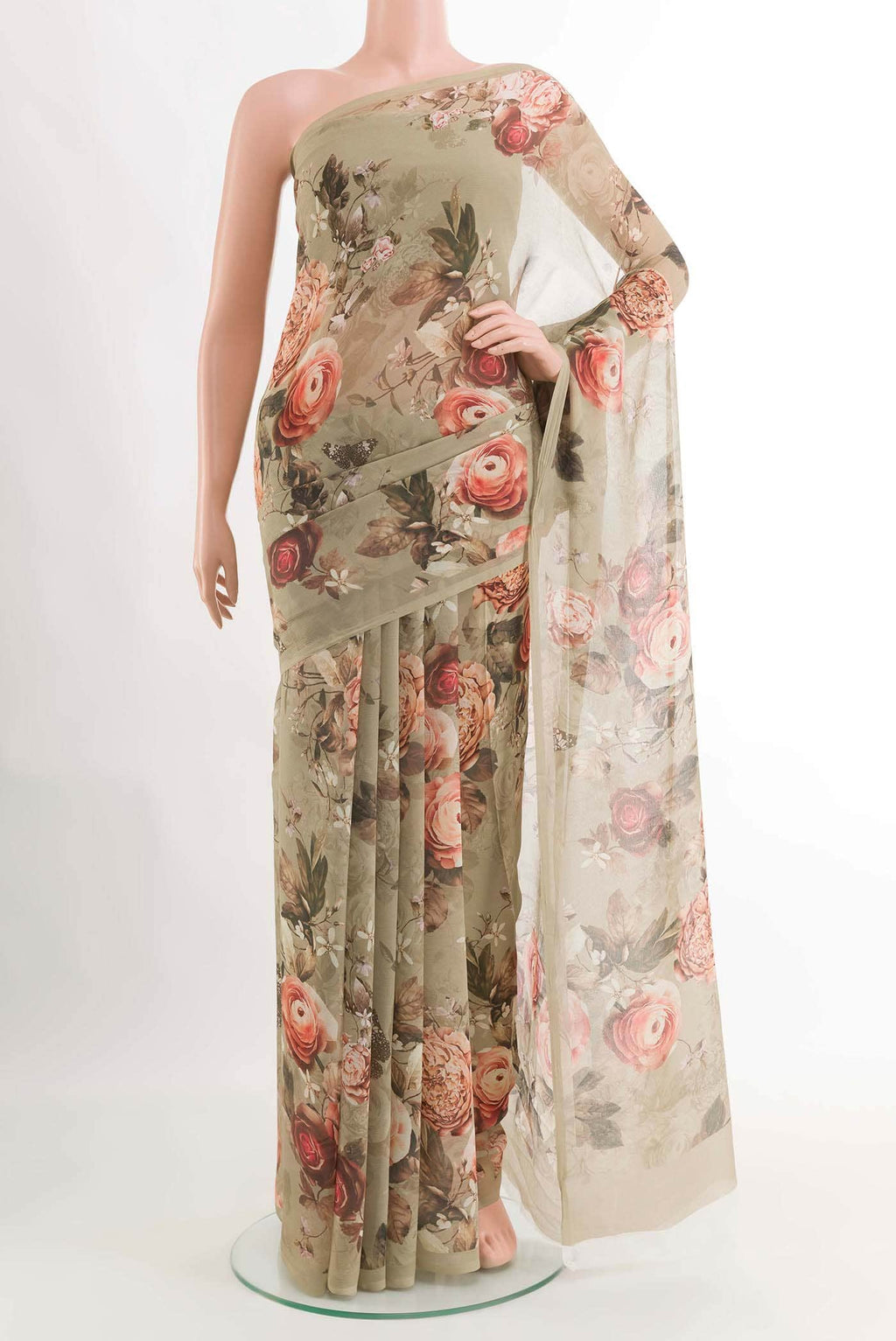 Olive Green Chiffon Saree