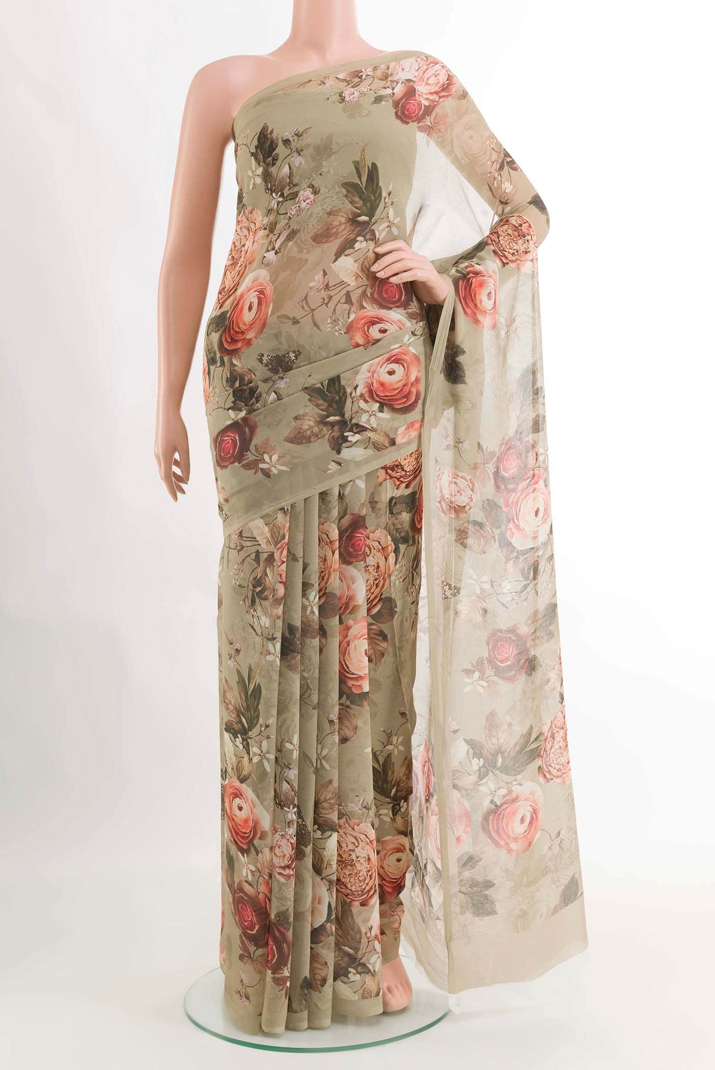 Olive Green Chiffon Saree