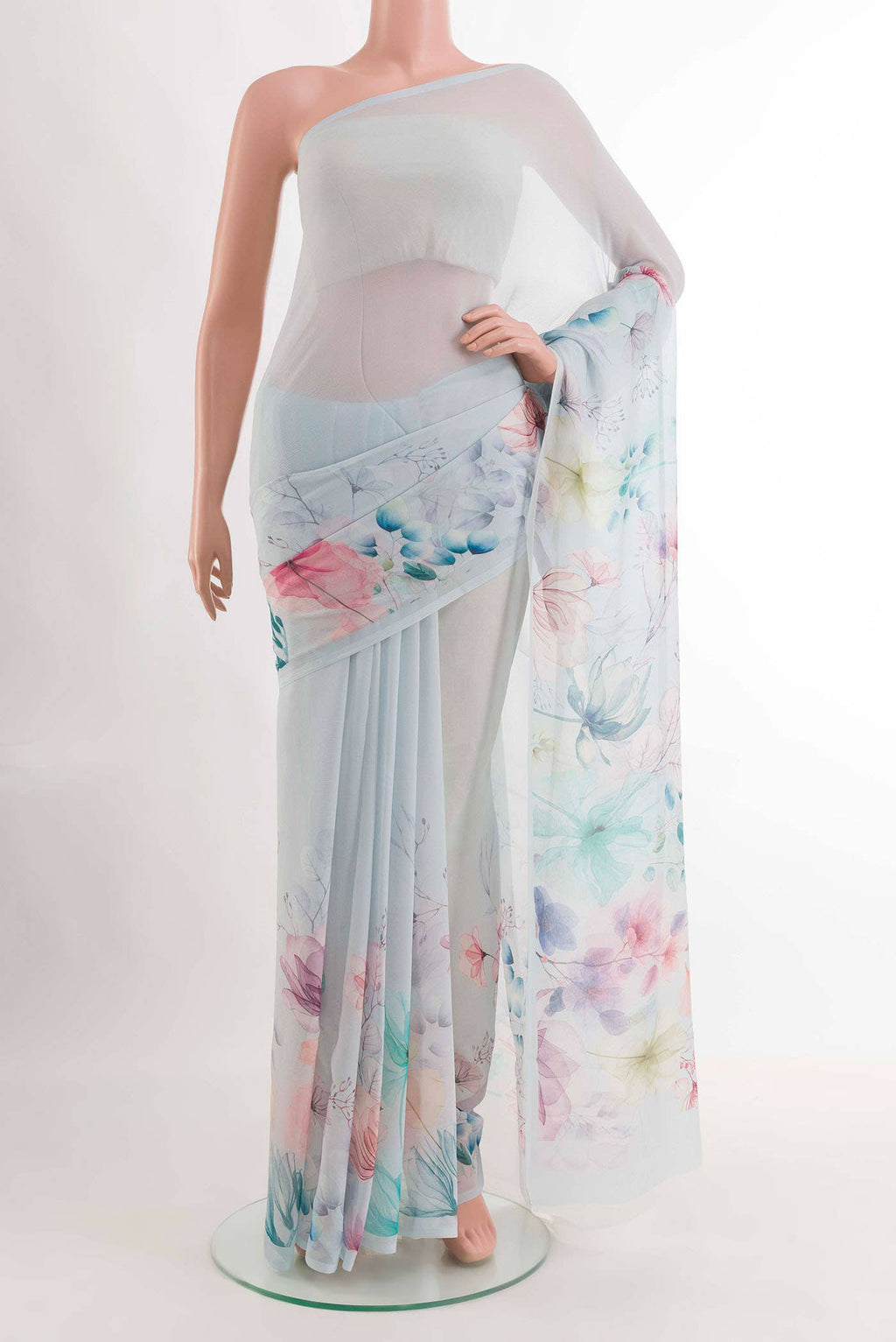 Sky Blue Chiffon Saree