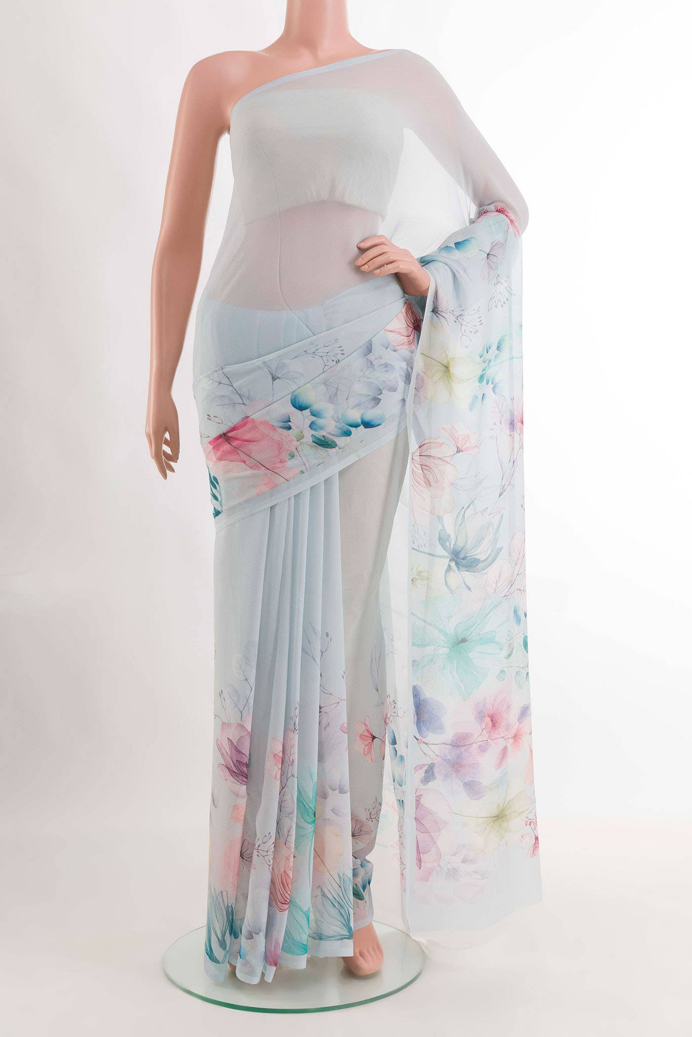 Sky Blue Chiffon Saree