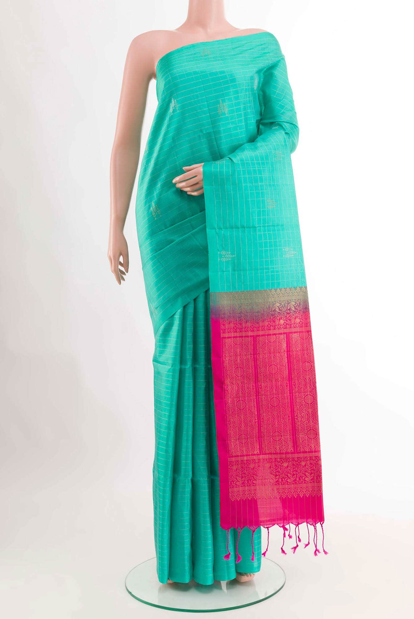 Sea Green Dual Tone Soft Silk Saree