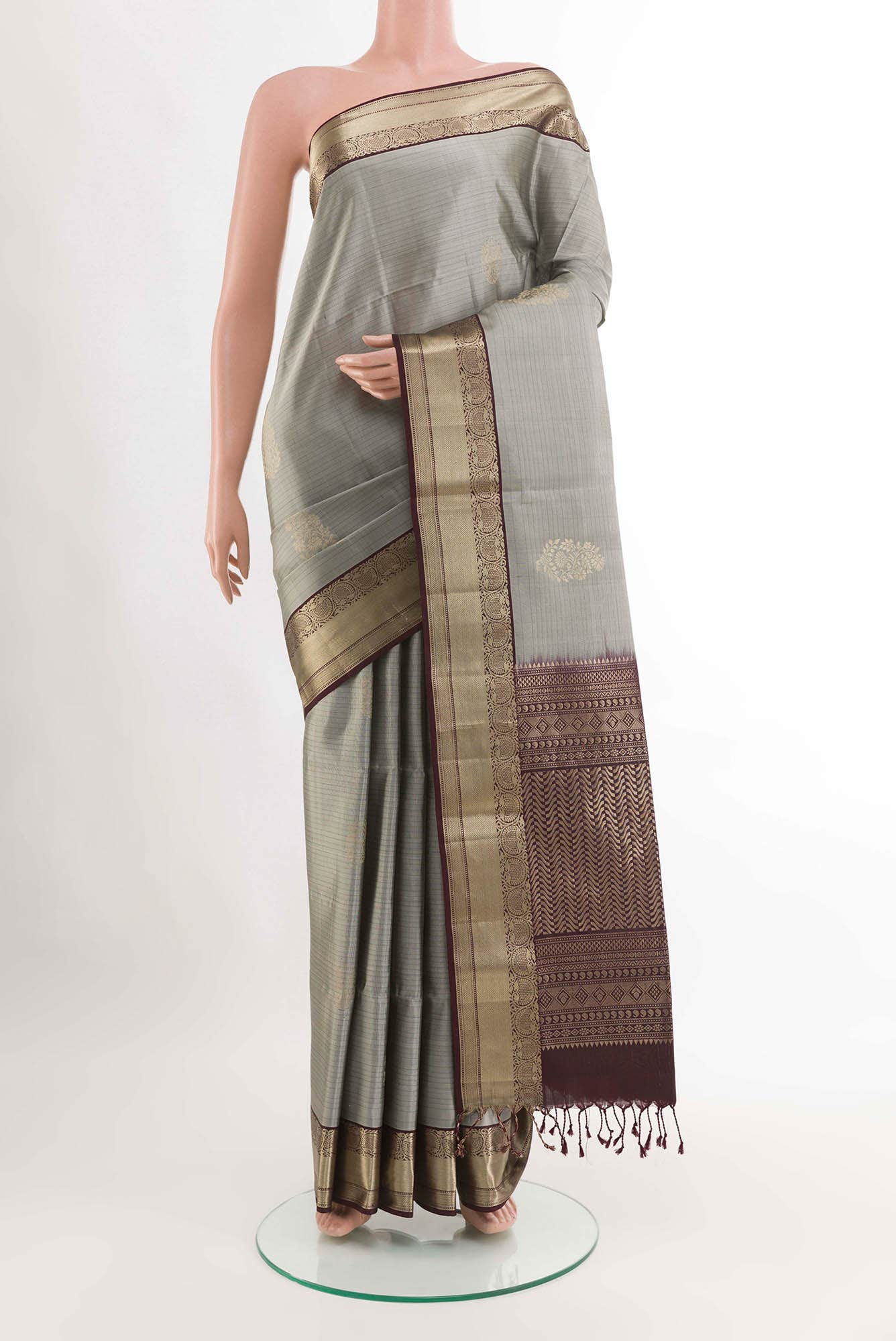 Grey Dual Tone Soft Silk Saree