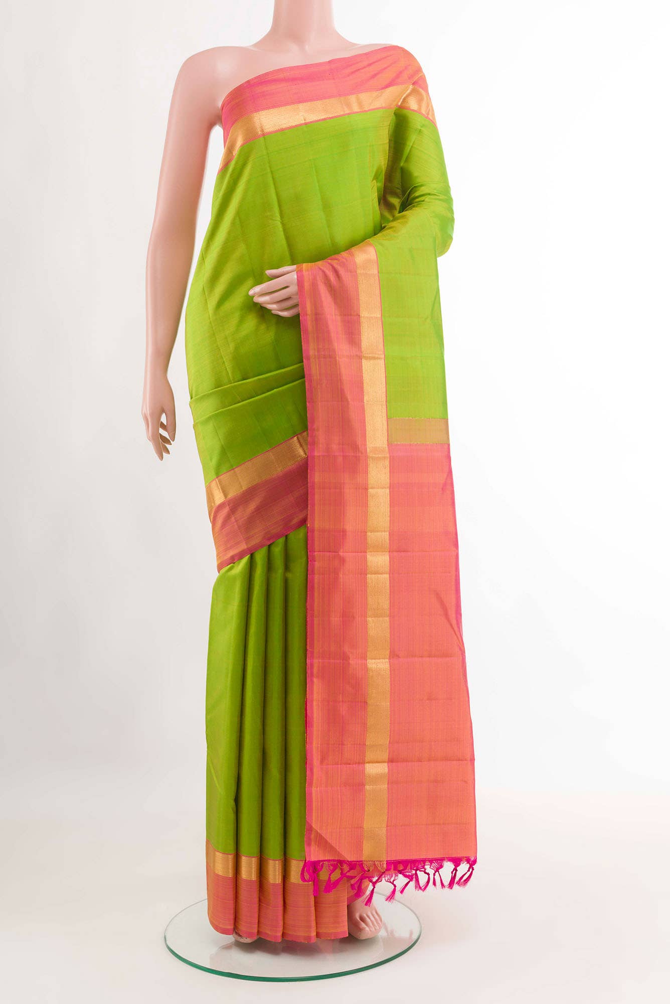Parrot Green Dual Tone Kanchipuram Silk Saree