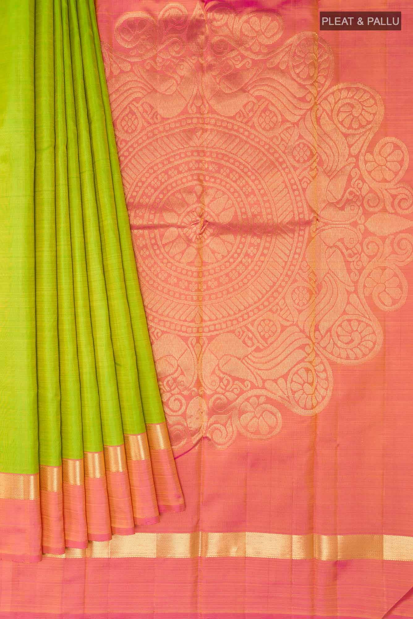 Parrot Green Dual Tone Kanchipuram Silk Saree