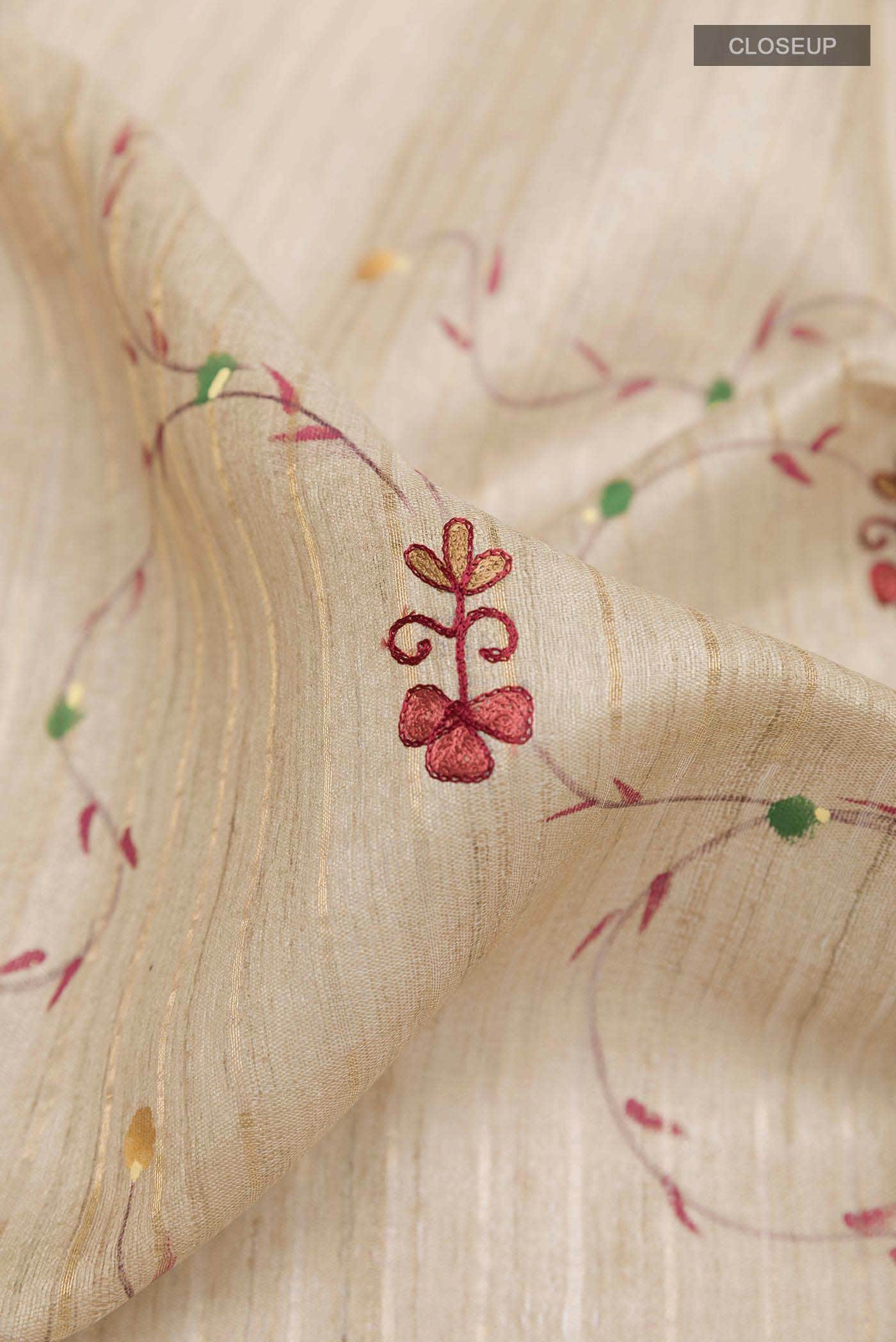 Beige Tussar Silk Saree