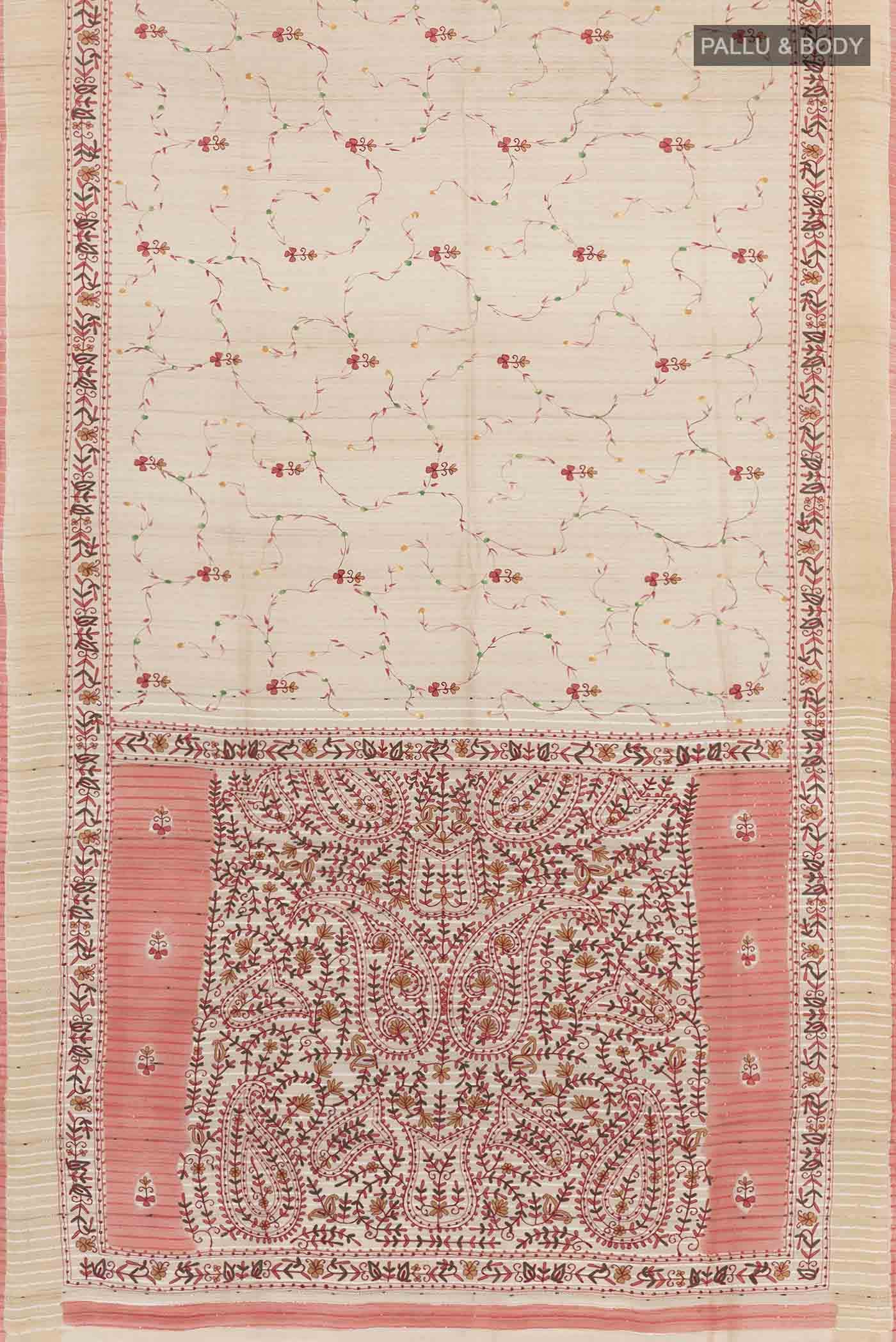 Beige Tussar Silk Saree