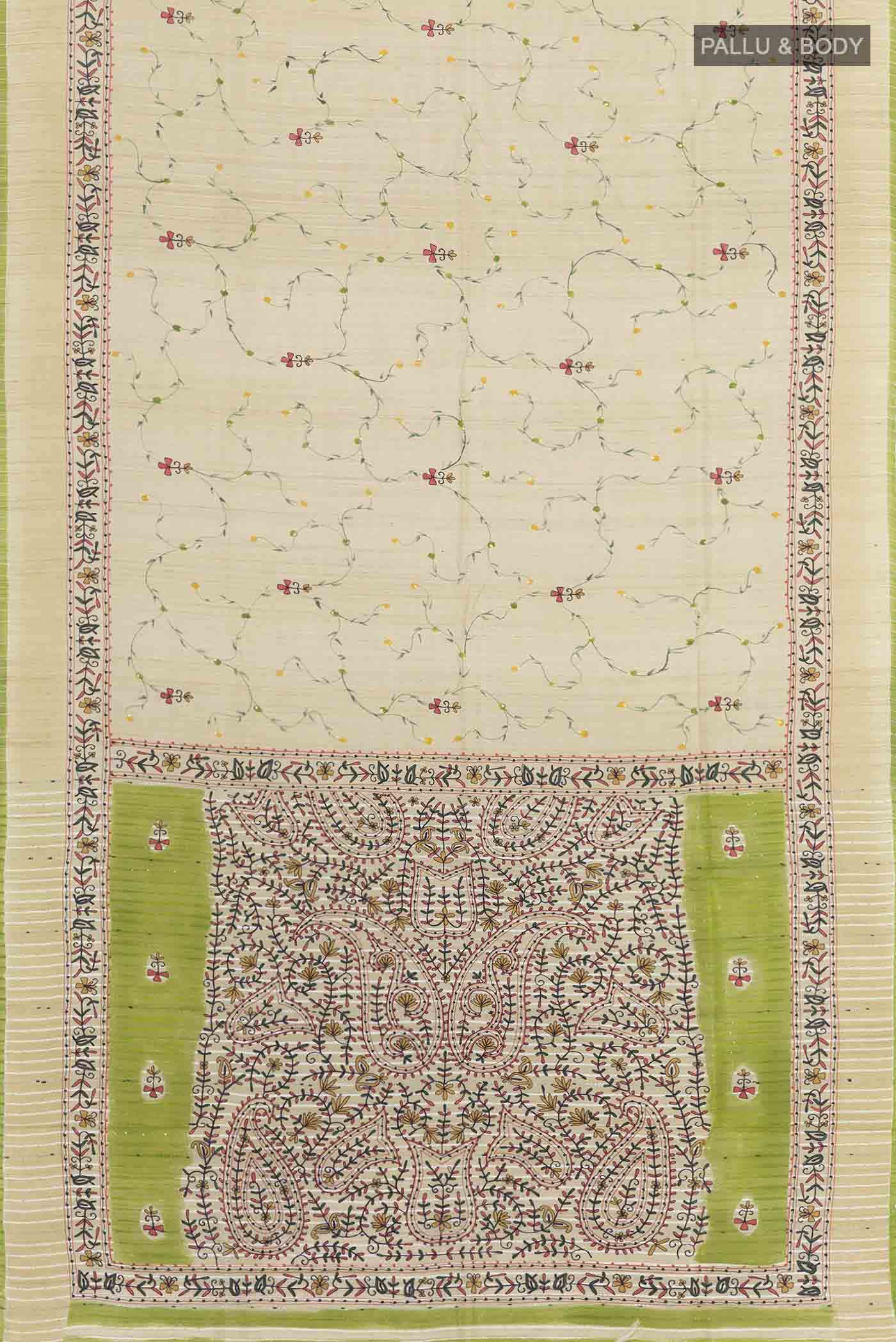 Beige Tussar Silk Saree