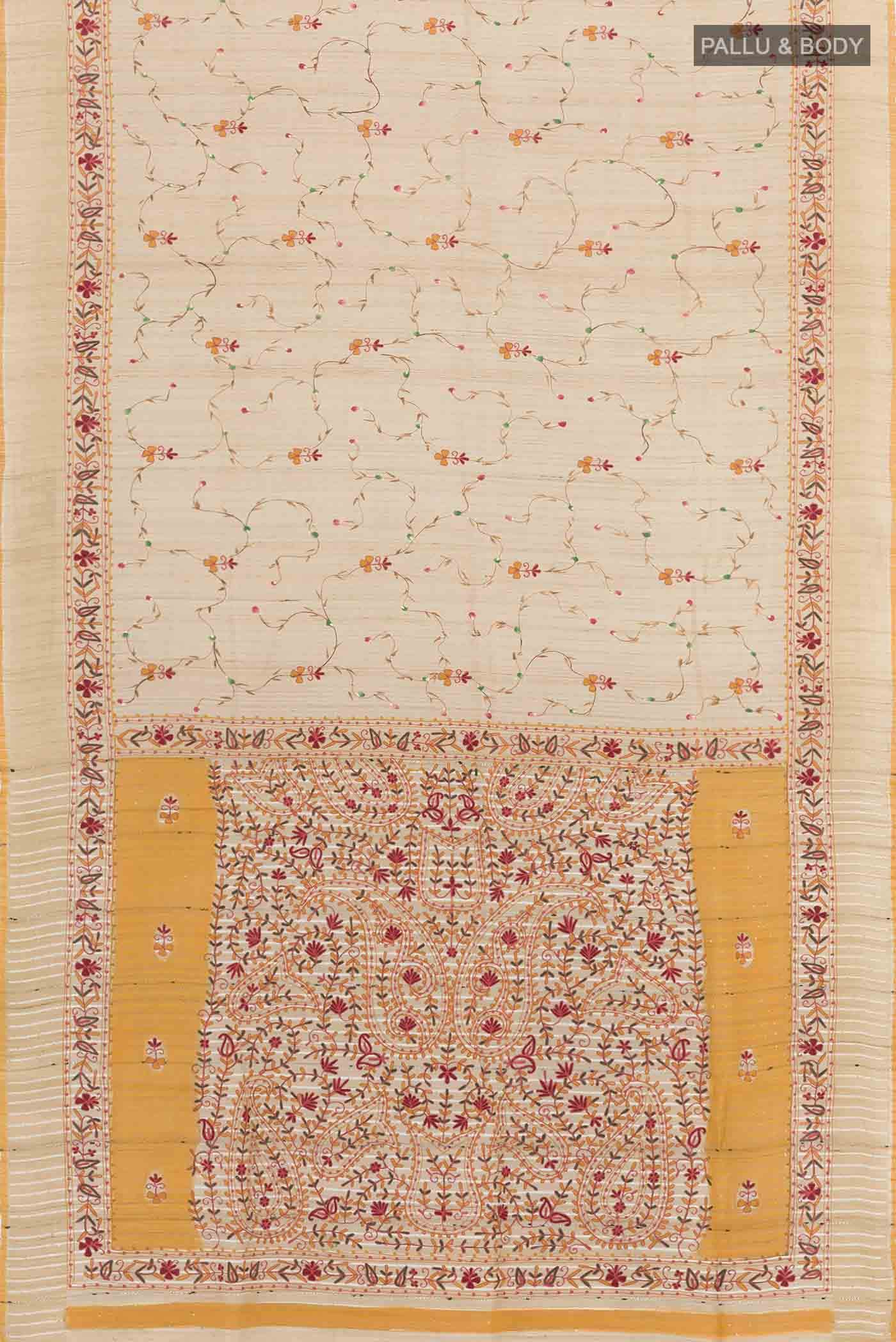 Beige Tussar Silk Saree