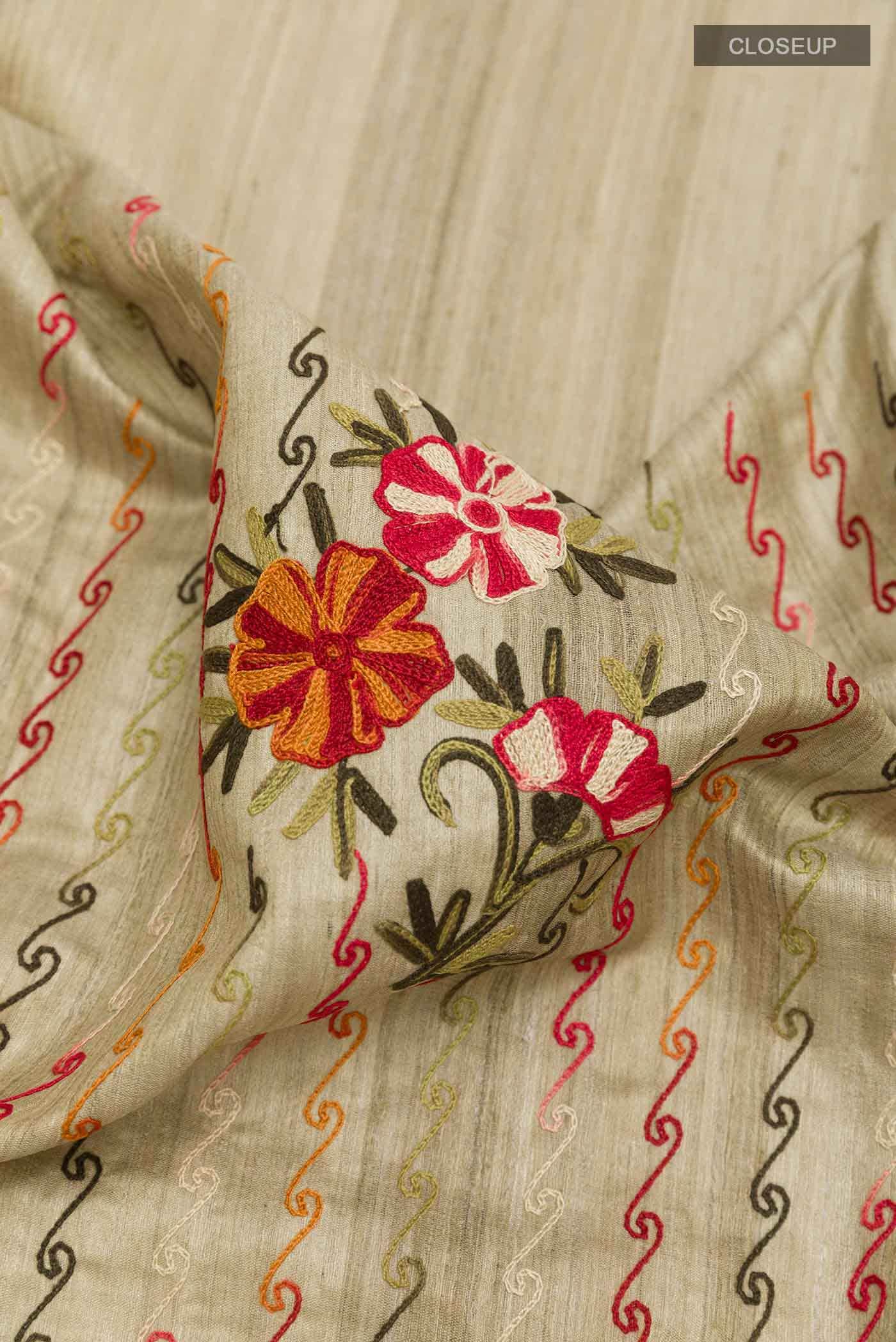 Beige Tussar Silk Saree