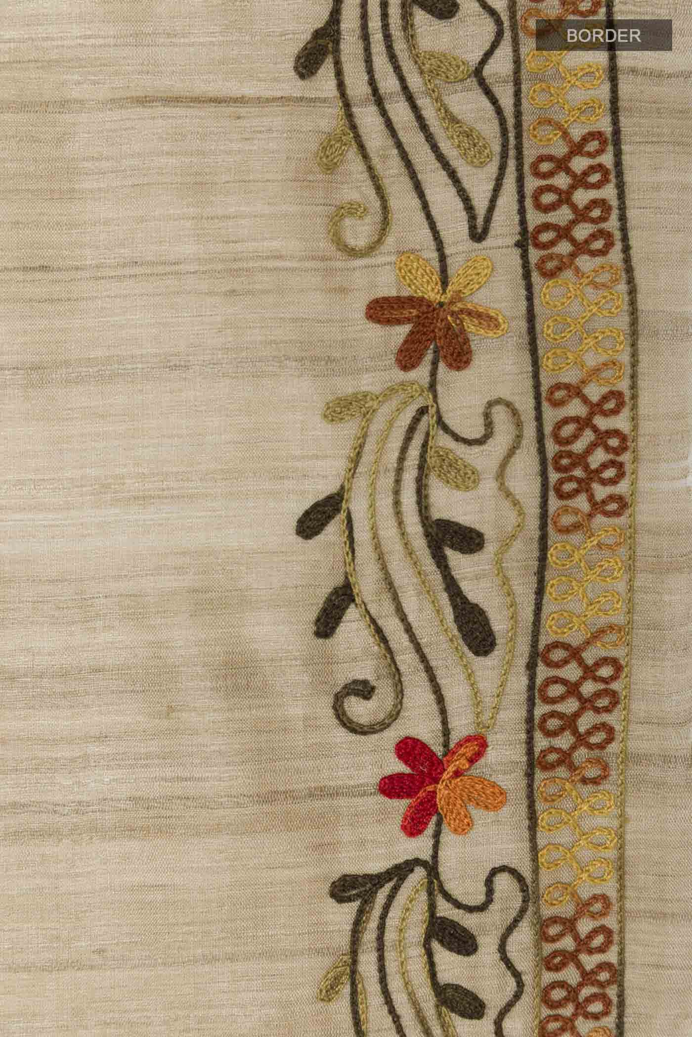 Beige Tussar Silk Saree