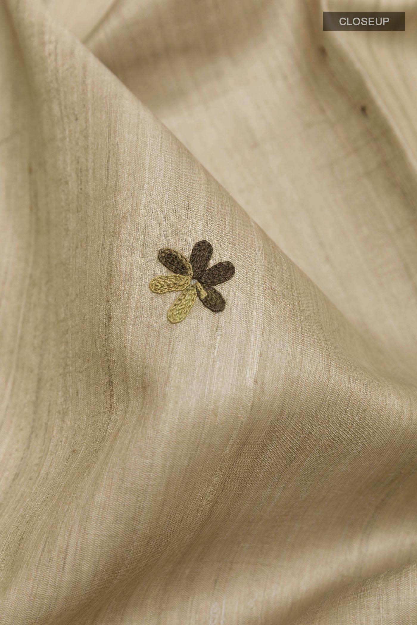 Beige Tussar Silk Saree