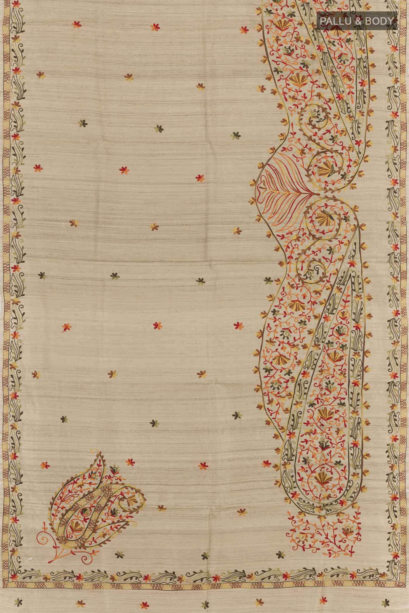 Beige Tussar Silk Saree