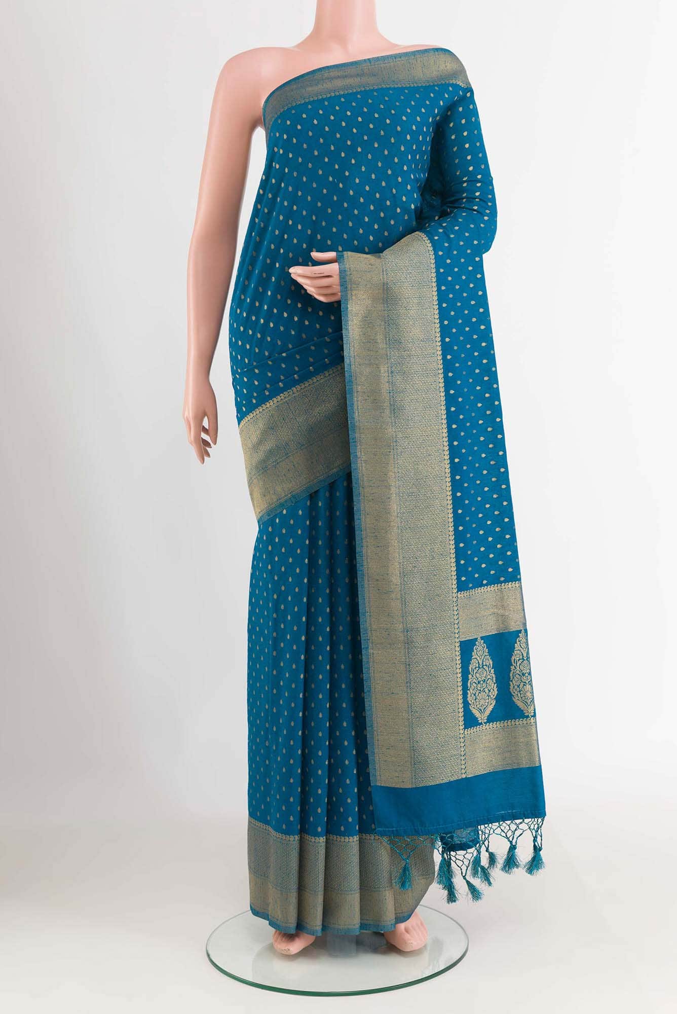 Aqua Blue Blended Art Silk Saree
