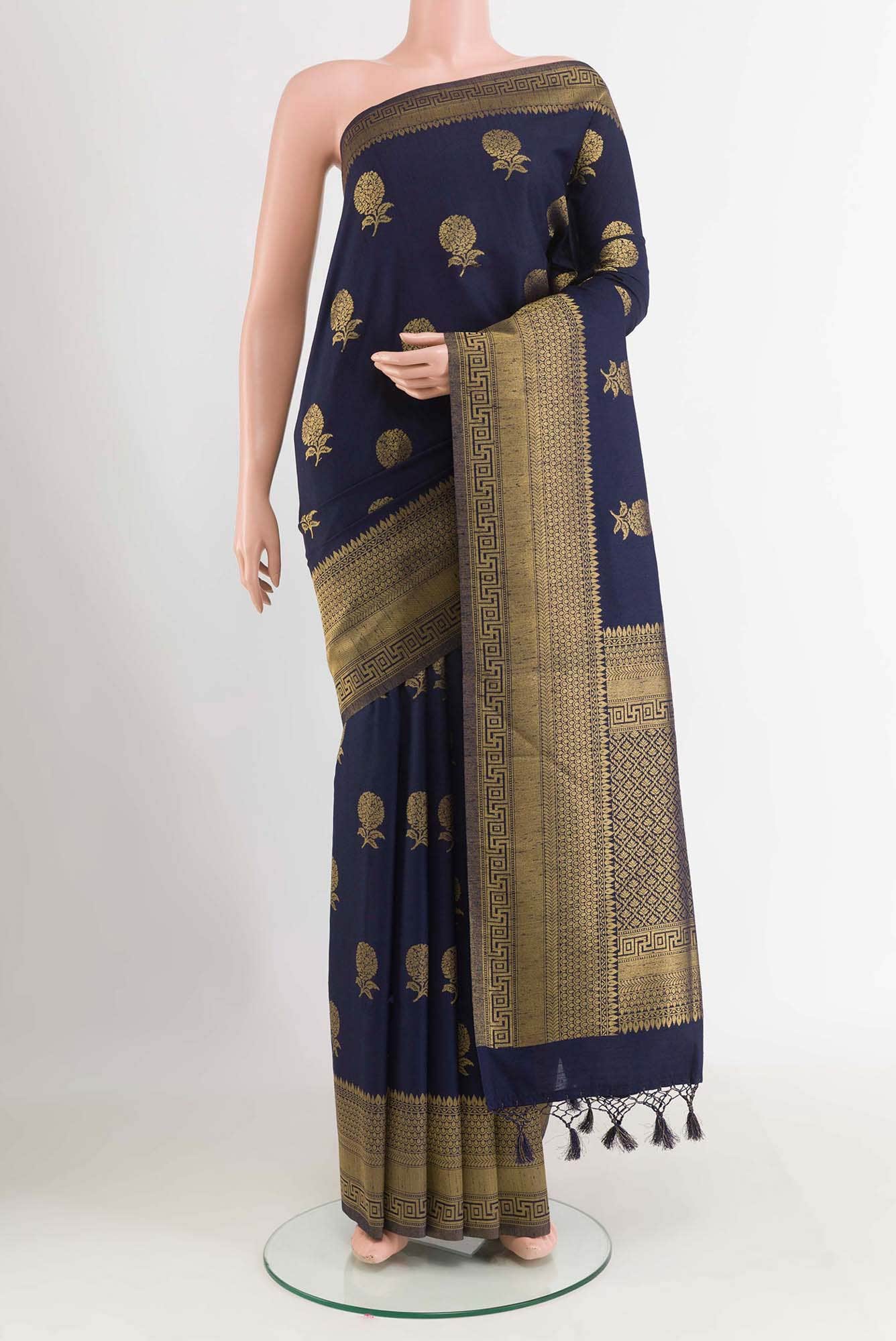 Dark Blue Blended Art Silk Saree