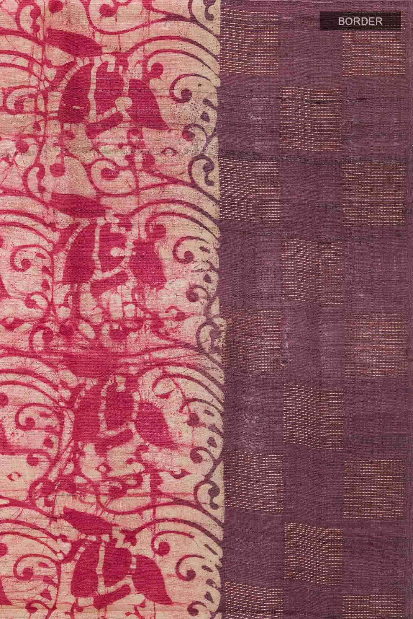 Beige Tussar Silk Saree