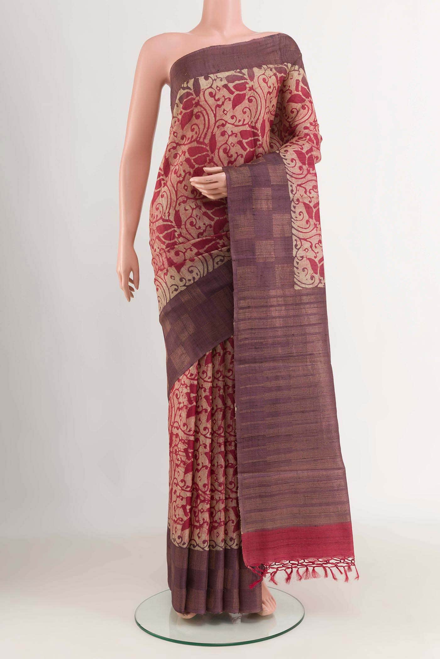 Beige Tussar Silk Saree