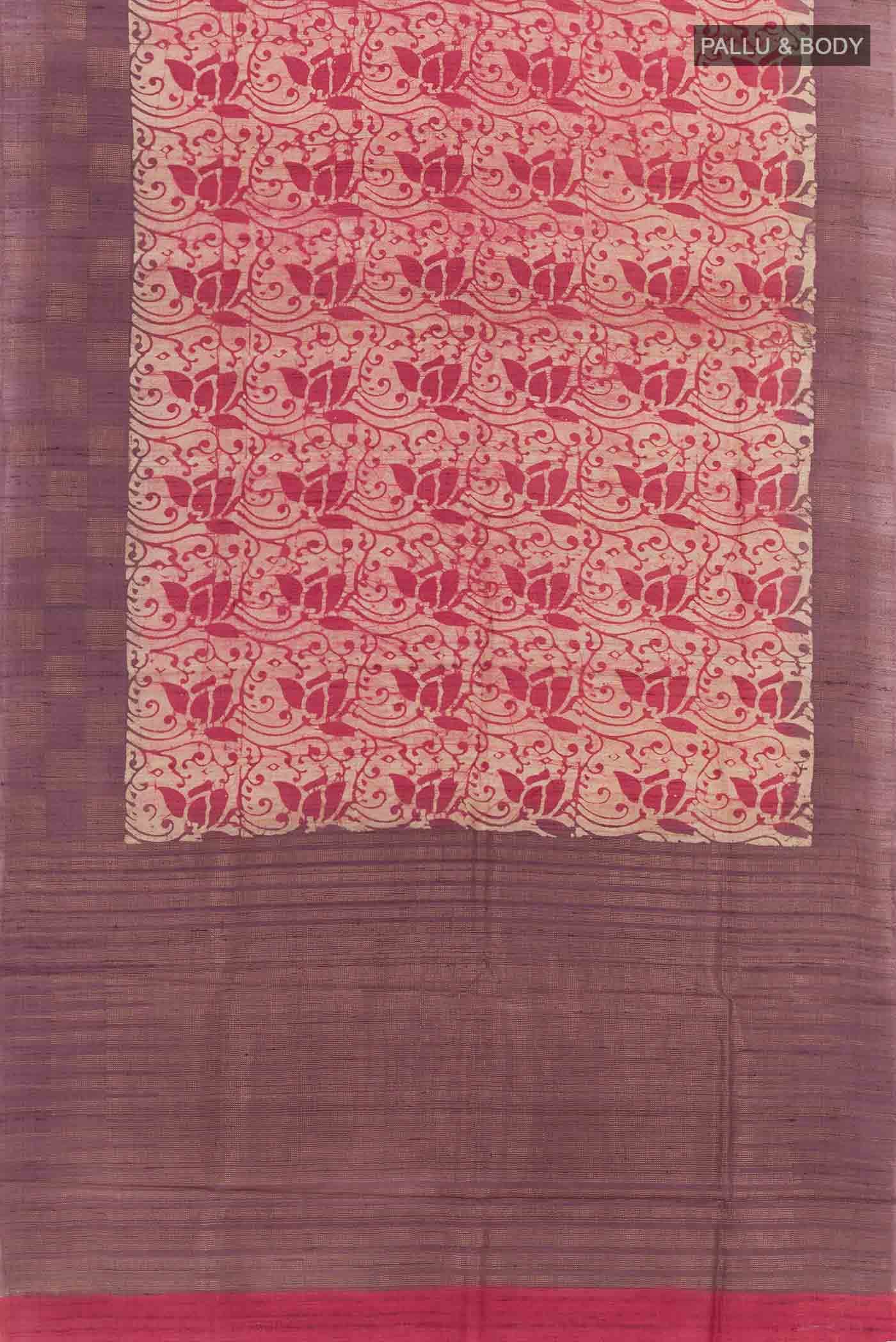 Beige Tussar Silk Saree