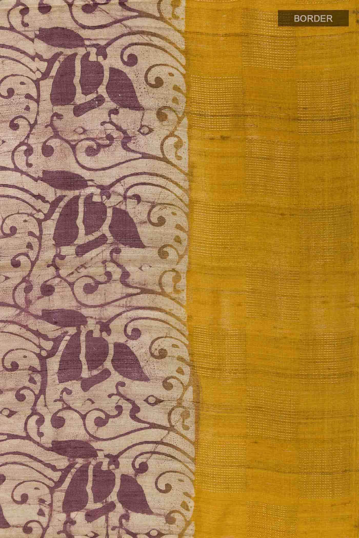 Beige Tussar Silk Saree