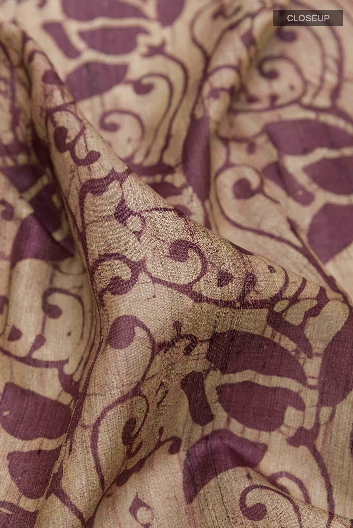 Beige Tussar Silk Saree