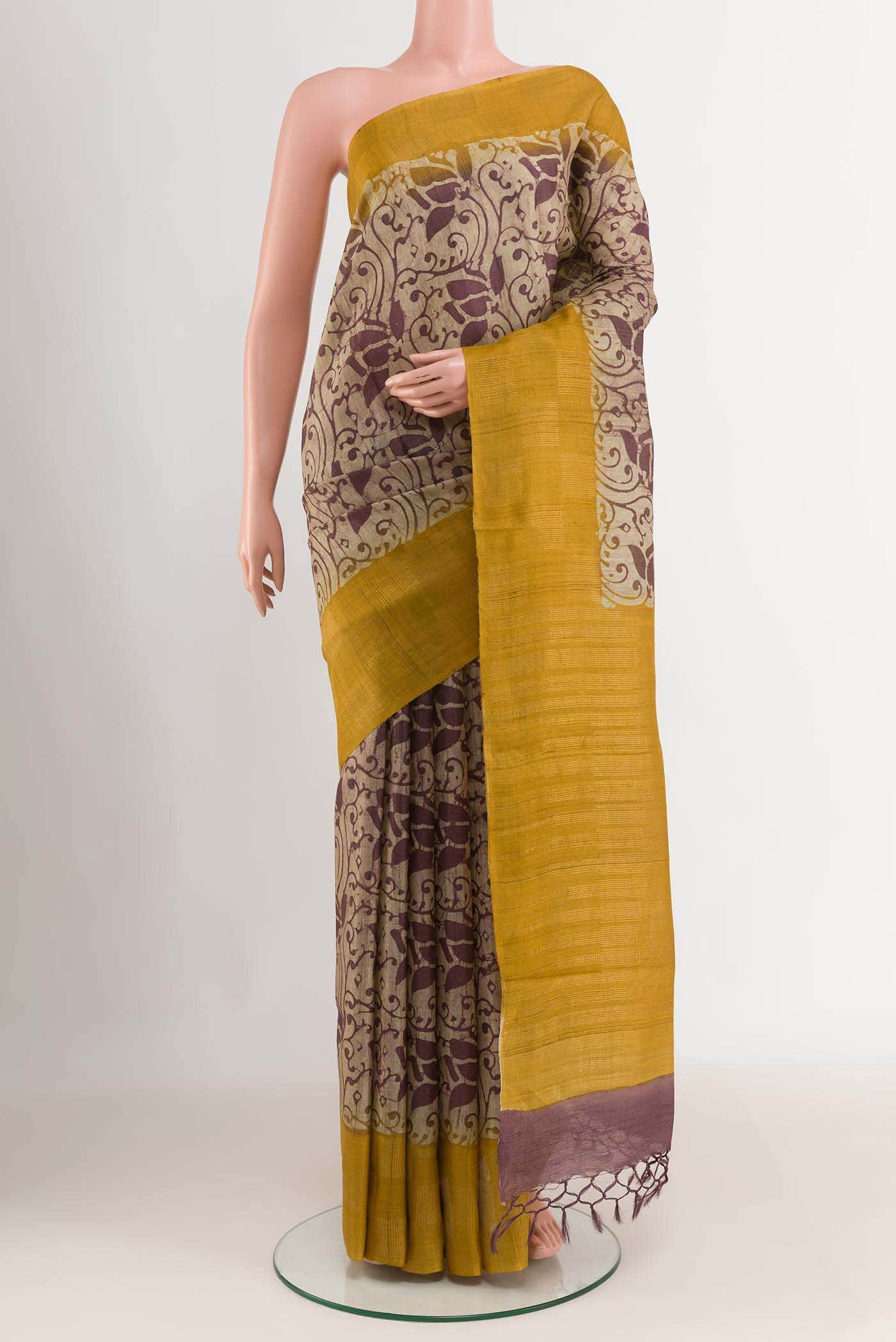 Beige Tussar Silk Saree