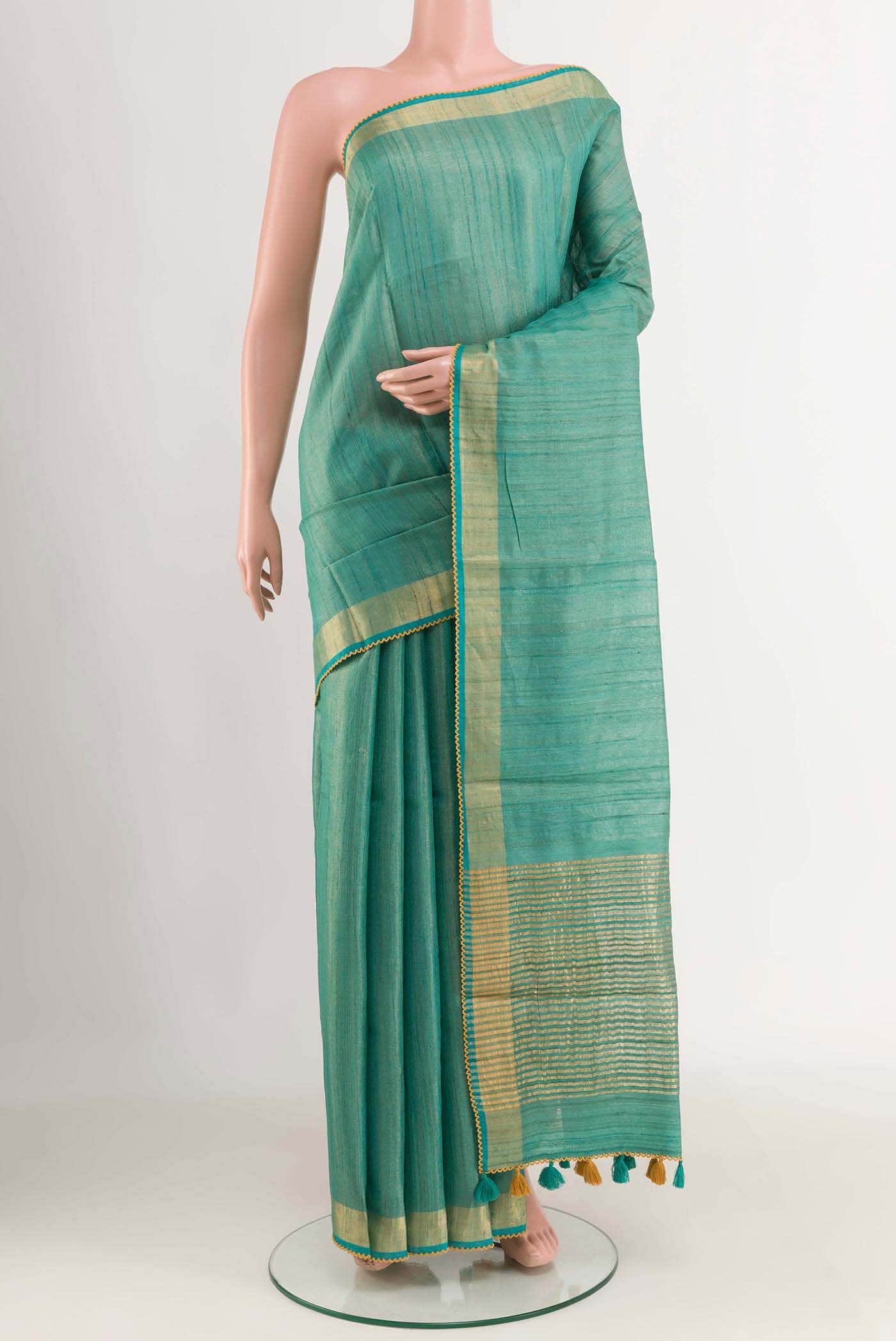 Teal Tussar Silk Saree
