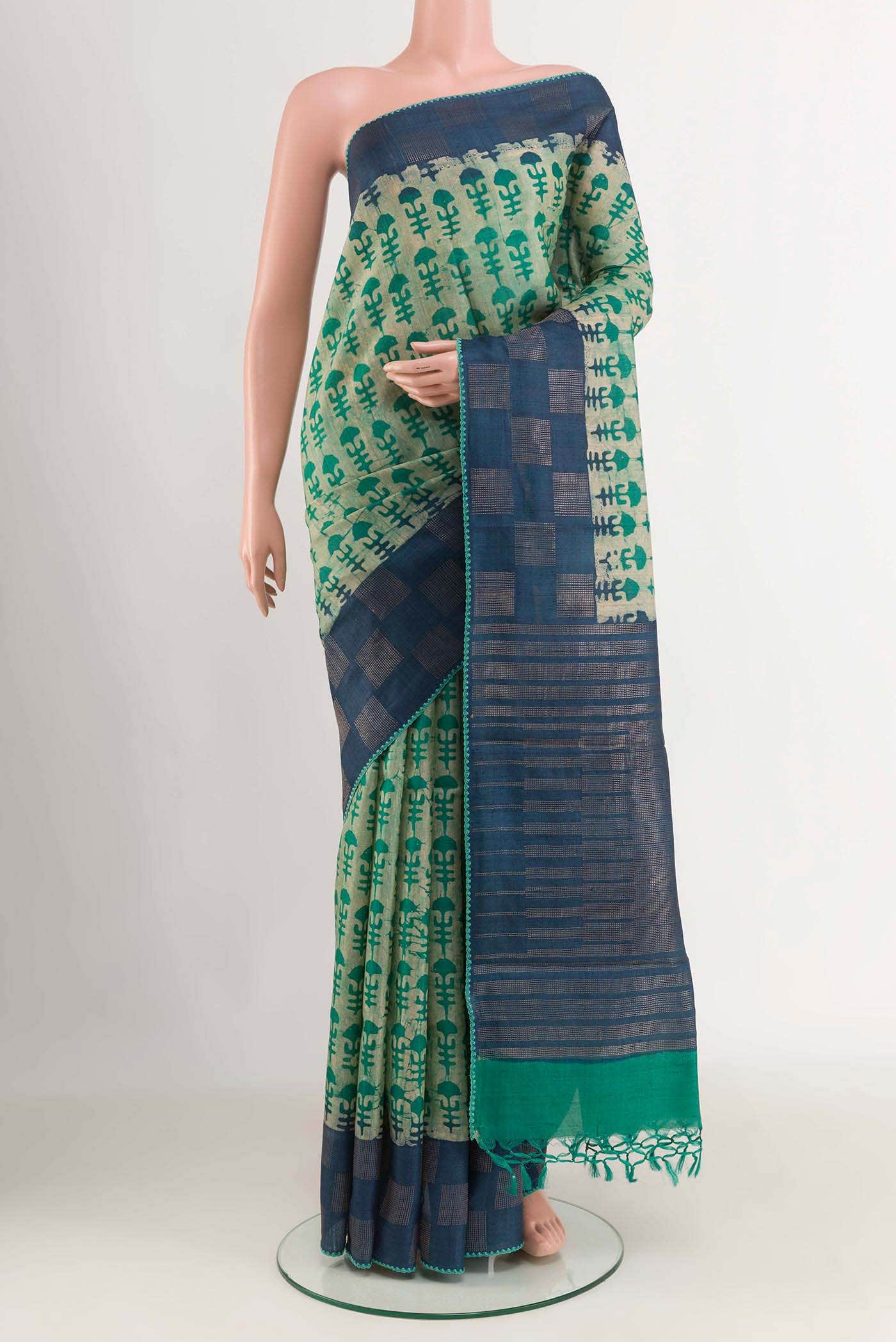 Beige Tussar Silk Saree