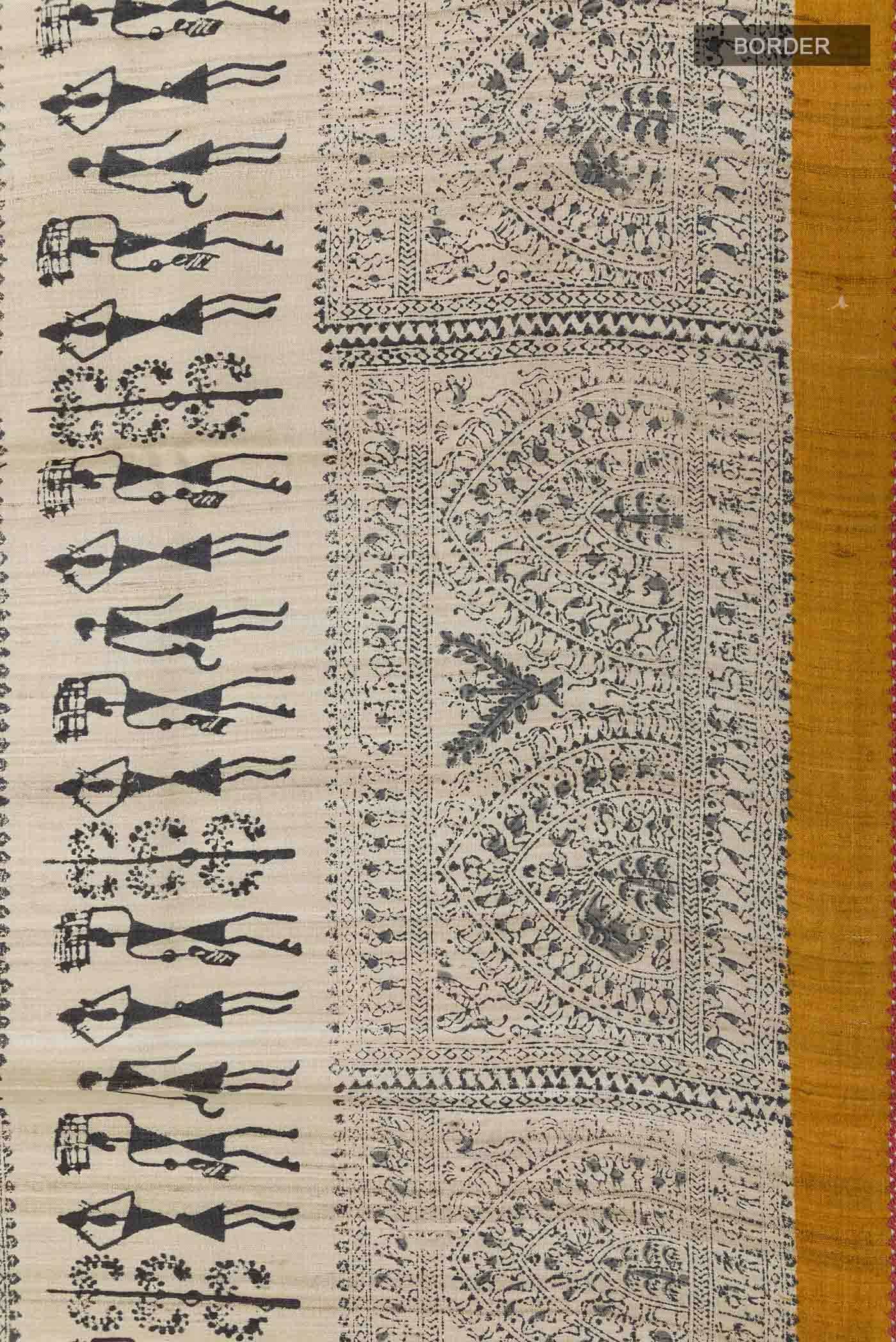 Beige Tussar Silk Saree