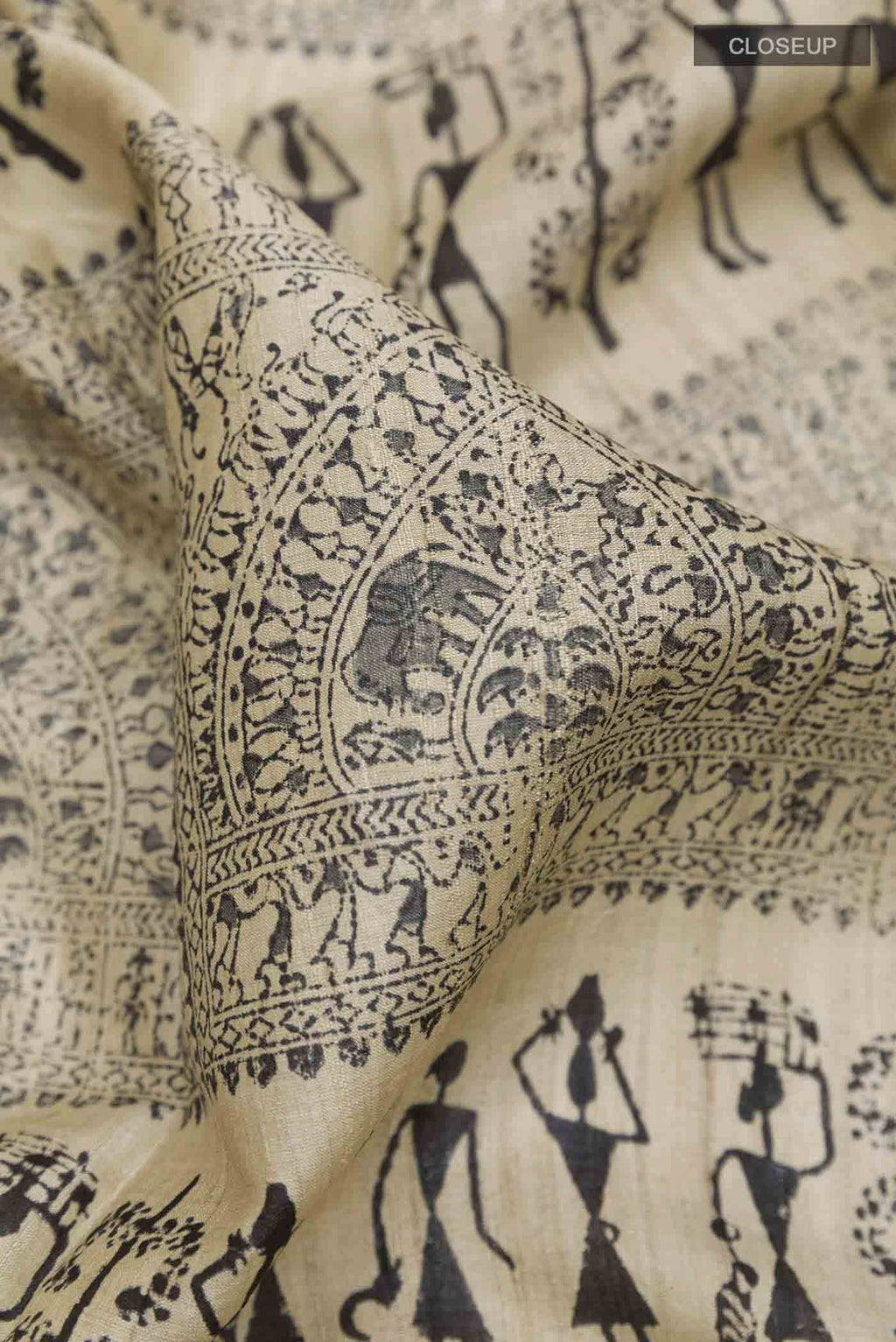 Beige Tussar Silk Saree