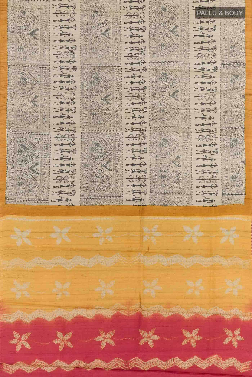 Beige Tussar Silk Saree