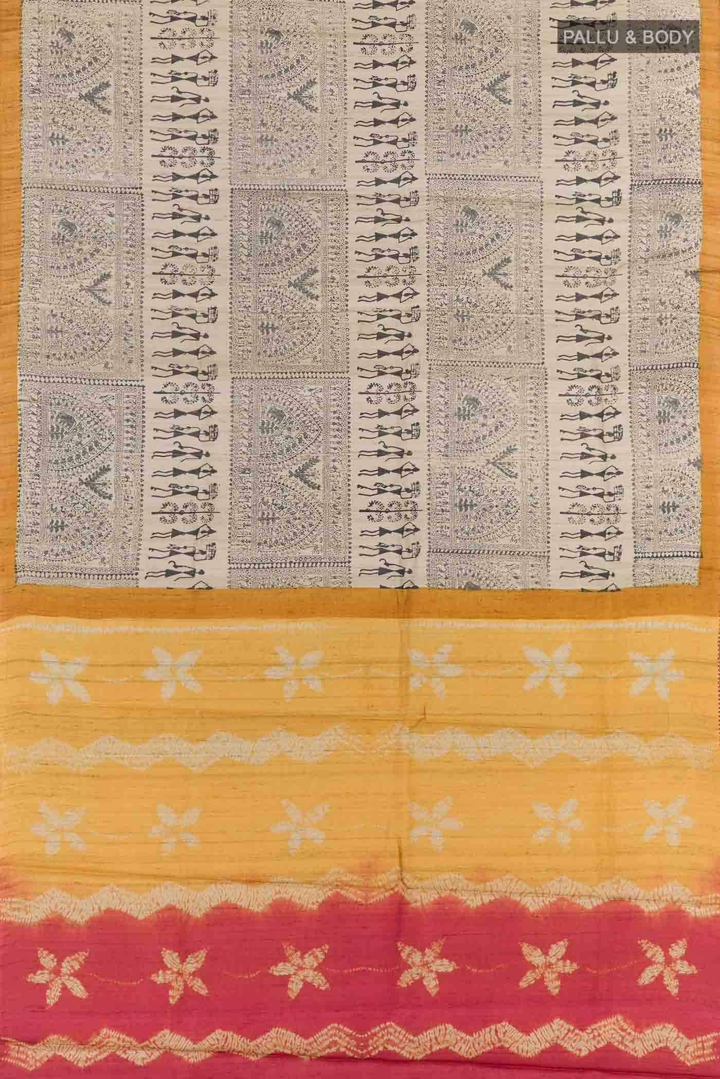 Beige Tussar Silk Saree