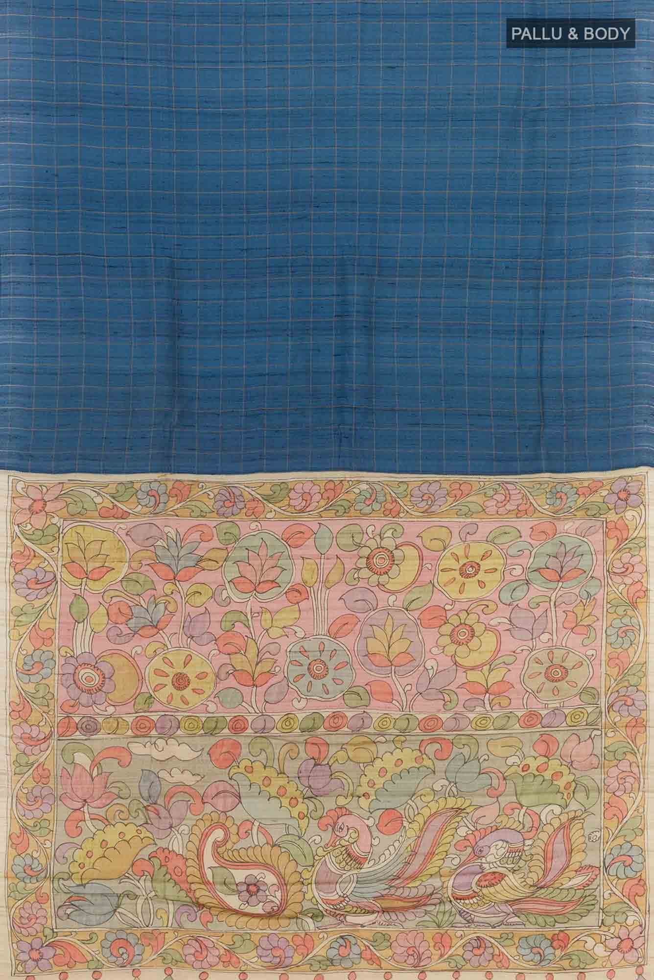 Blue Tussar Silk Saree