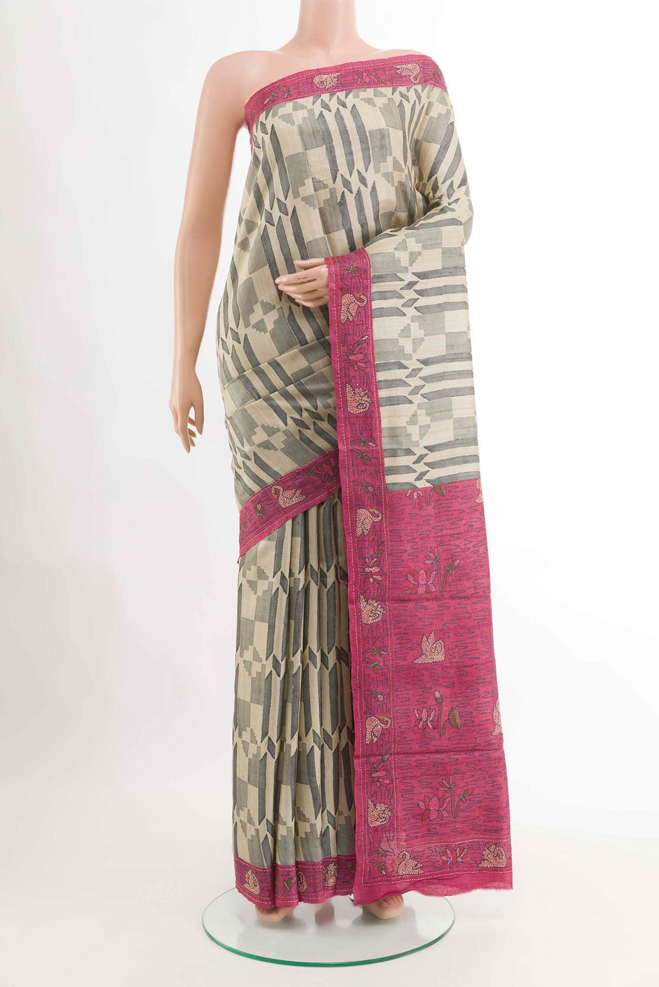 Beige Tussar Saree