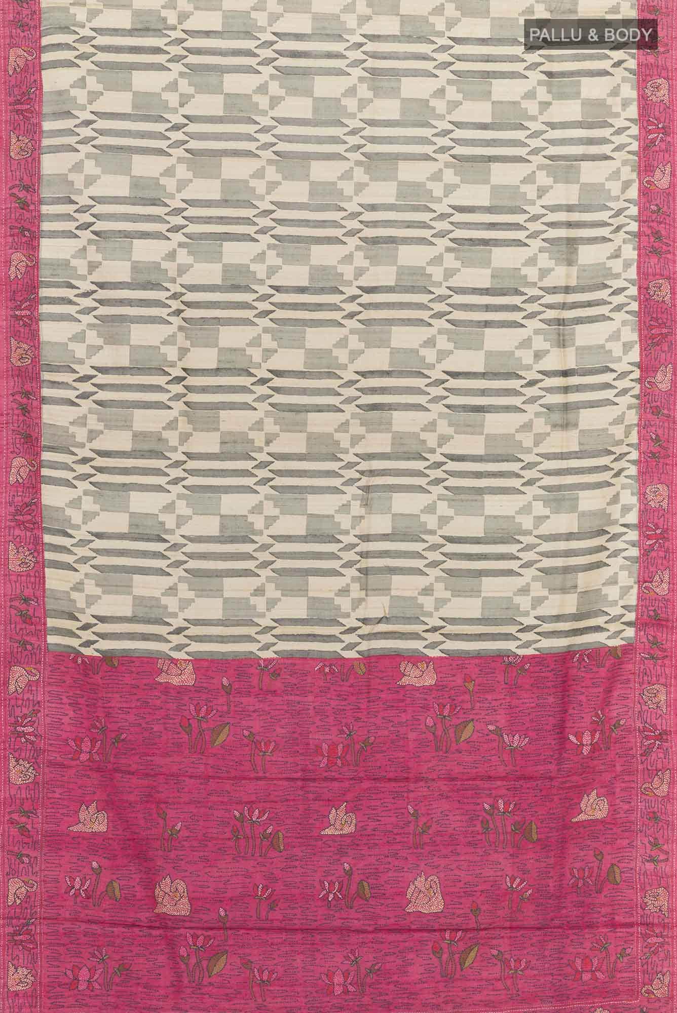 Beige Tussar Saree