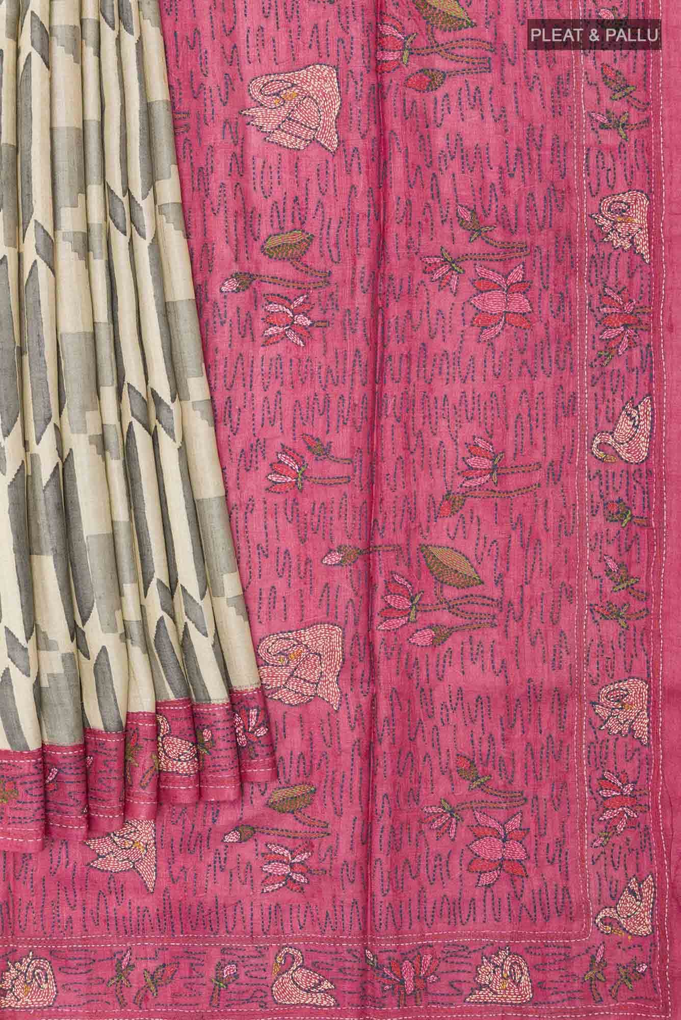 Beige Tussar Saree