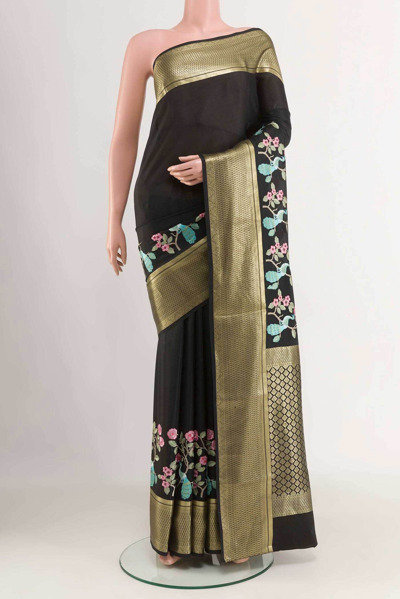 Black Mysore Crepe Saree
