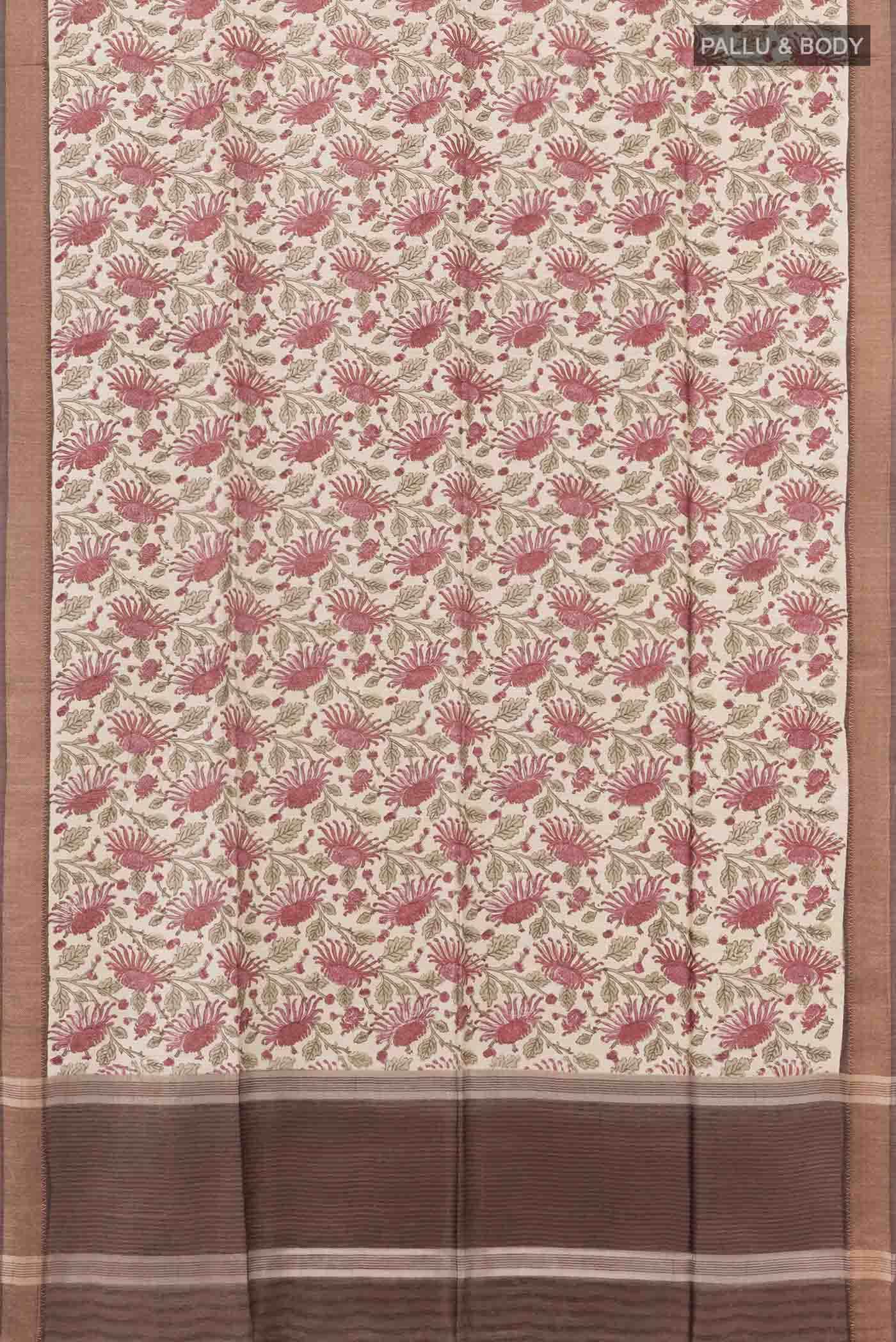 Beige Tussar Silk Saree